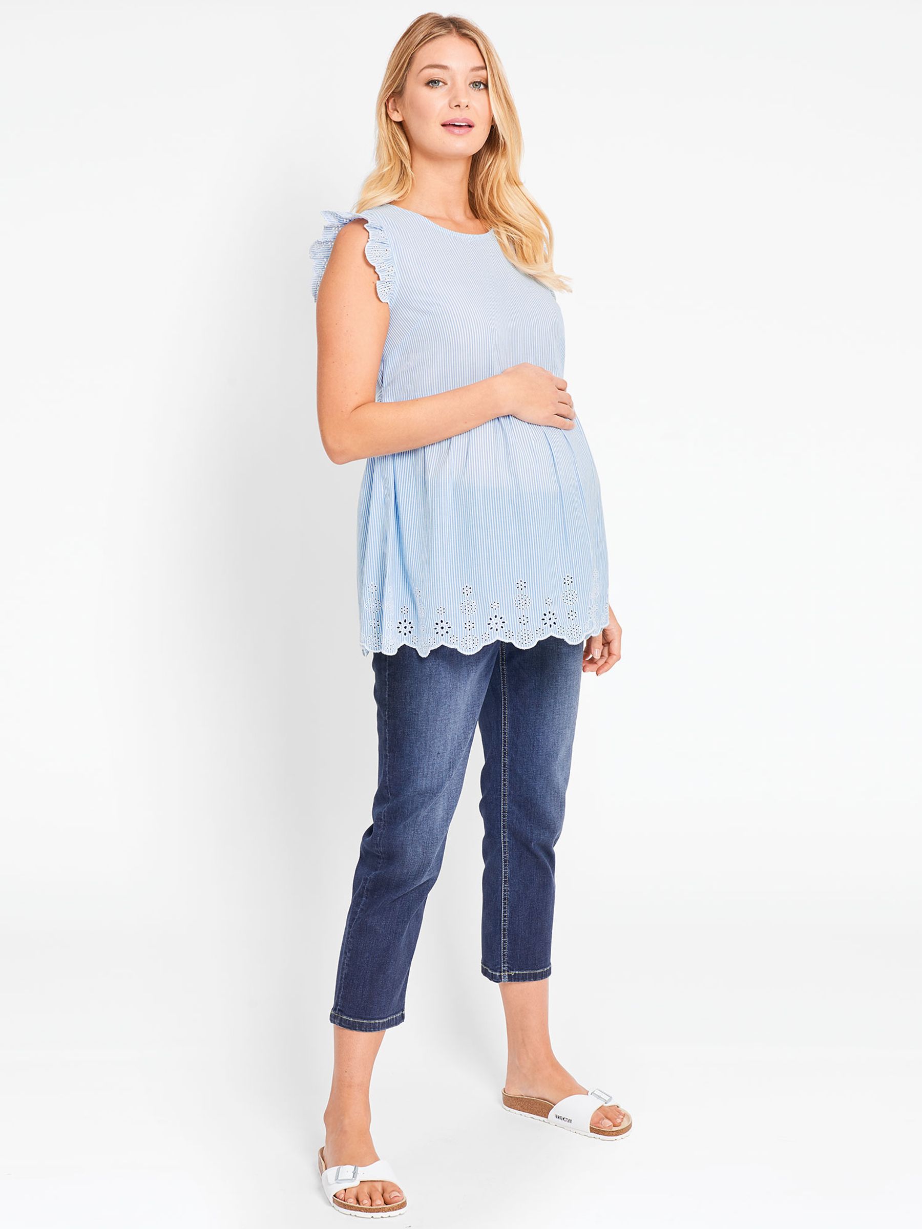 Blue Stripe Broderie Anglaise Maternity Blouse - Image 2 of 4