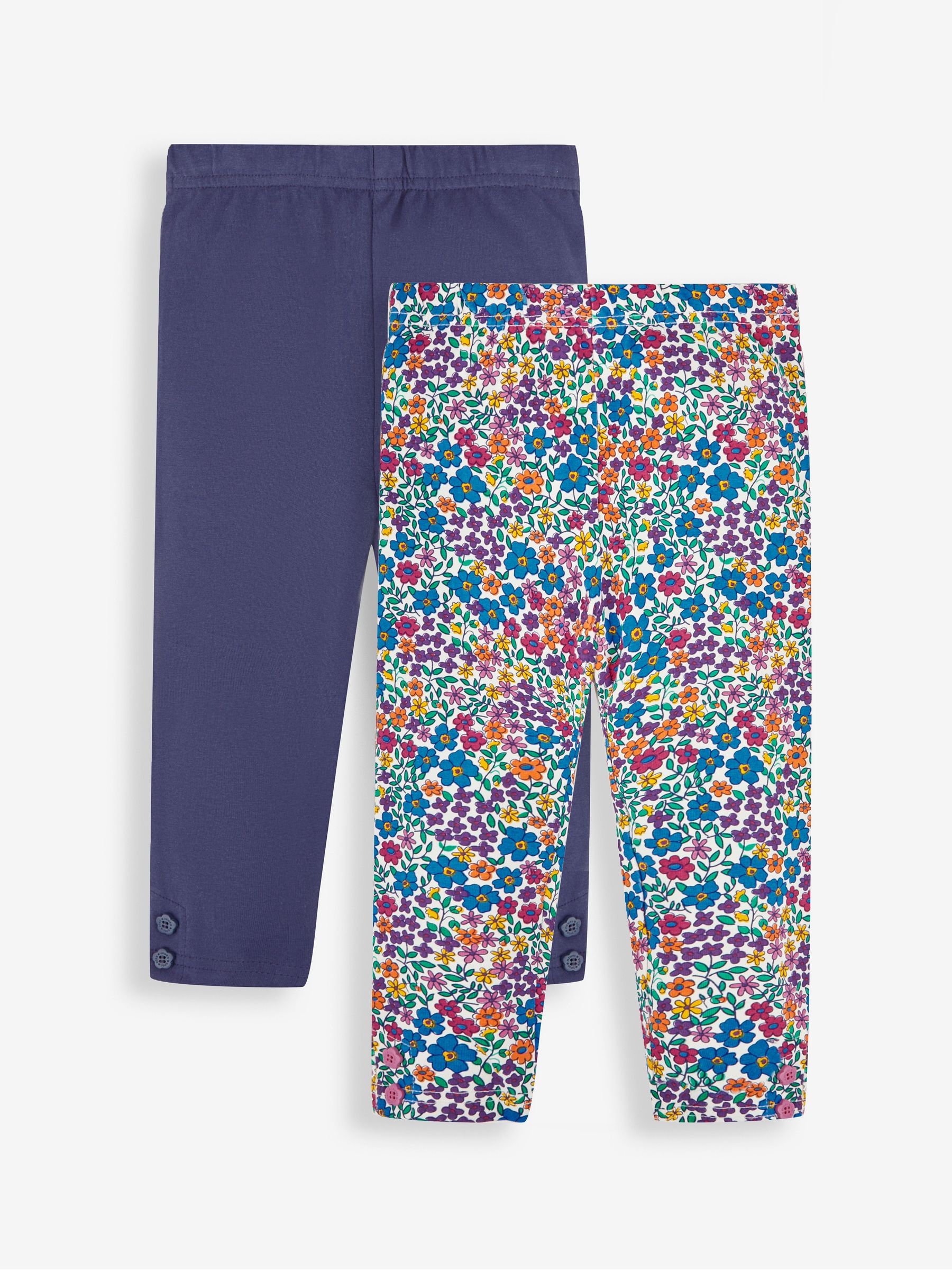 Pink Floral & Navy Blue Girls' 2-Pack Leggings - Image 1 of 5