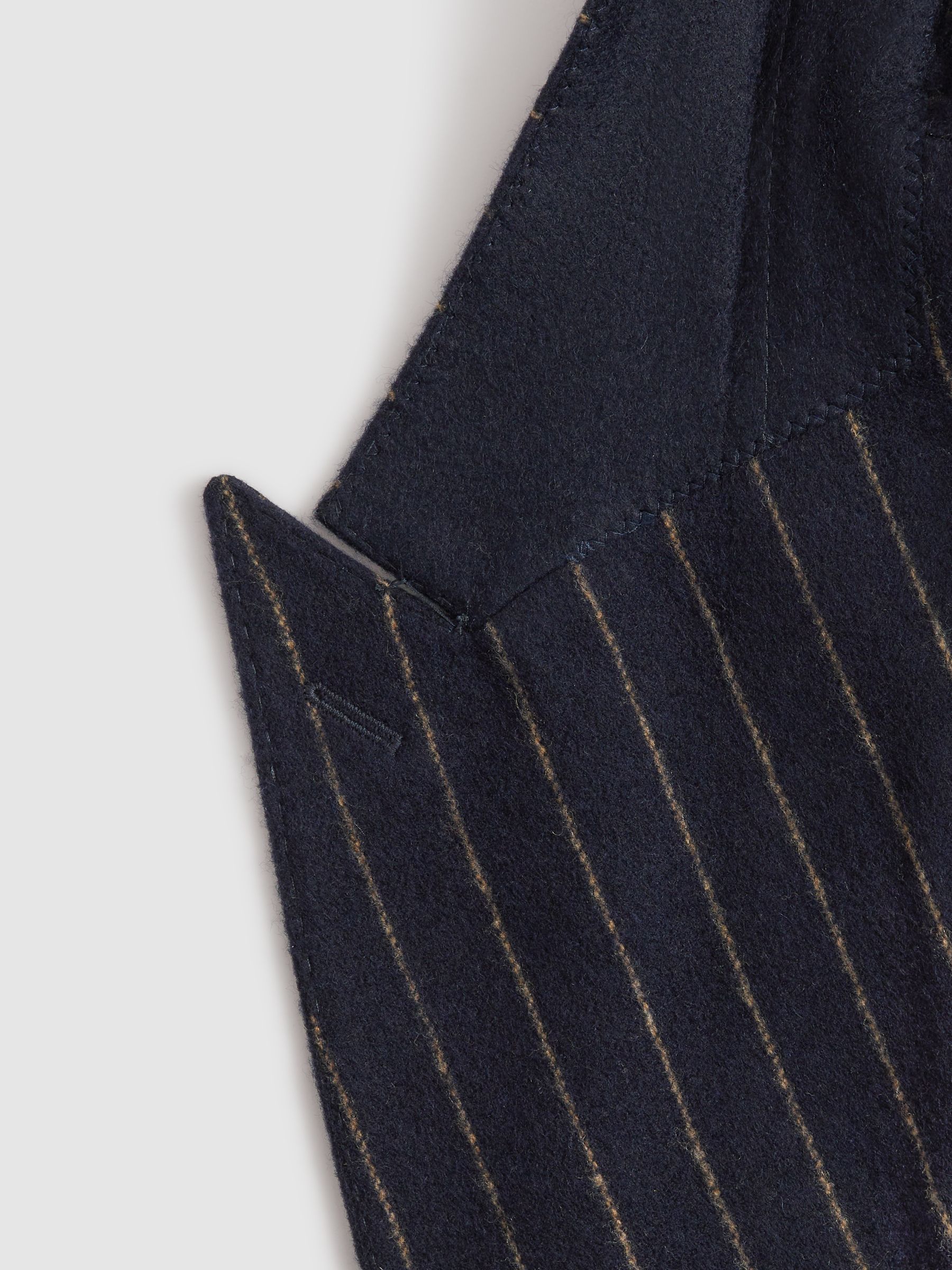 Slim Fit Wool Double Breasted Pinstripe Blazer in Navy - Image 6 of 7