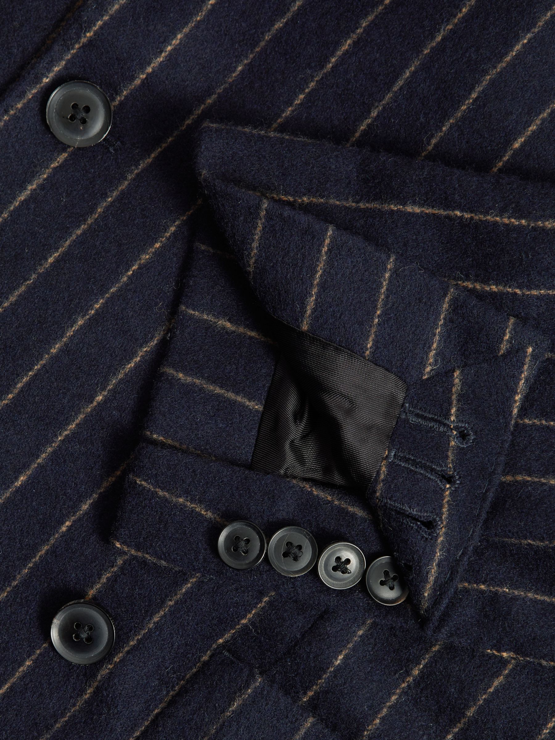Slim Fit Wool Double Breasted Pinstripe Blazer in Navy - Image 7 of 7