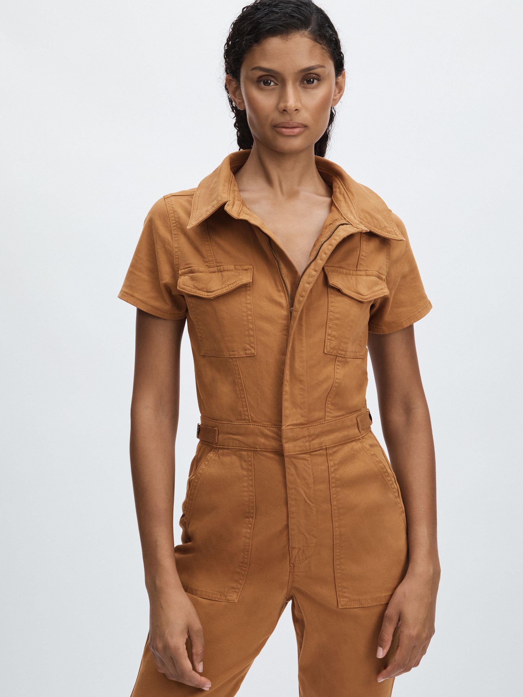 Good American Twill Utility Straight-Leg Jumpsuit in Tan - Image 3 of 6
