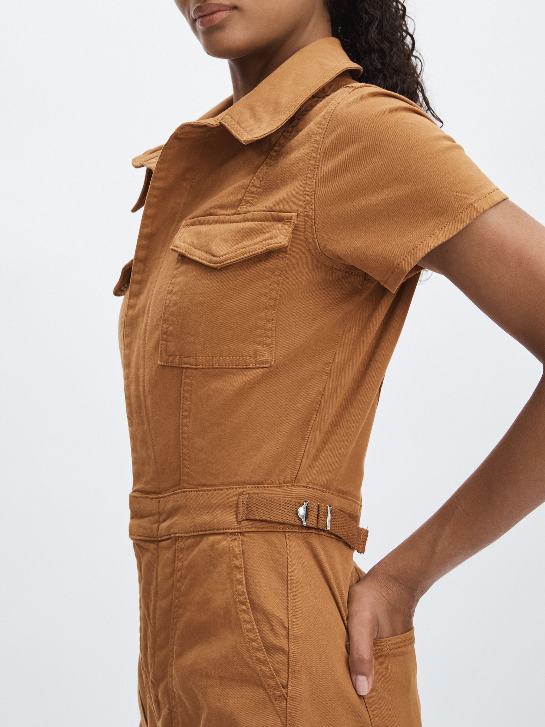 Good American Twill Utility Straight-Leg Jumpsuit in Tan - Image 4 of 6