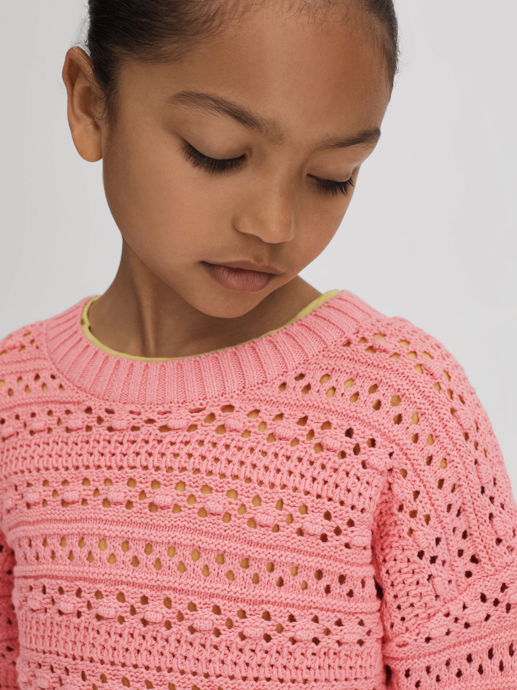 Teen Crochet Crew Neck Jumper in Pink - Image 1 of 6