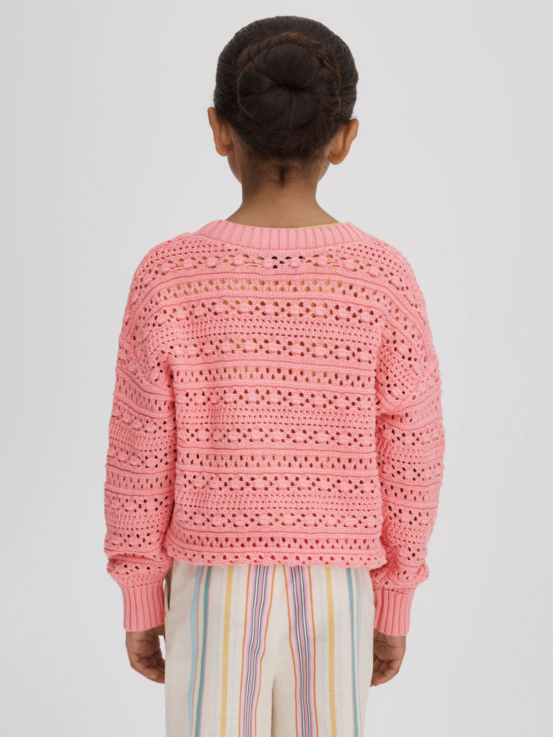 Teen Crochet Crew Neck Jumper in Pink - Image 5 of 6