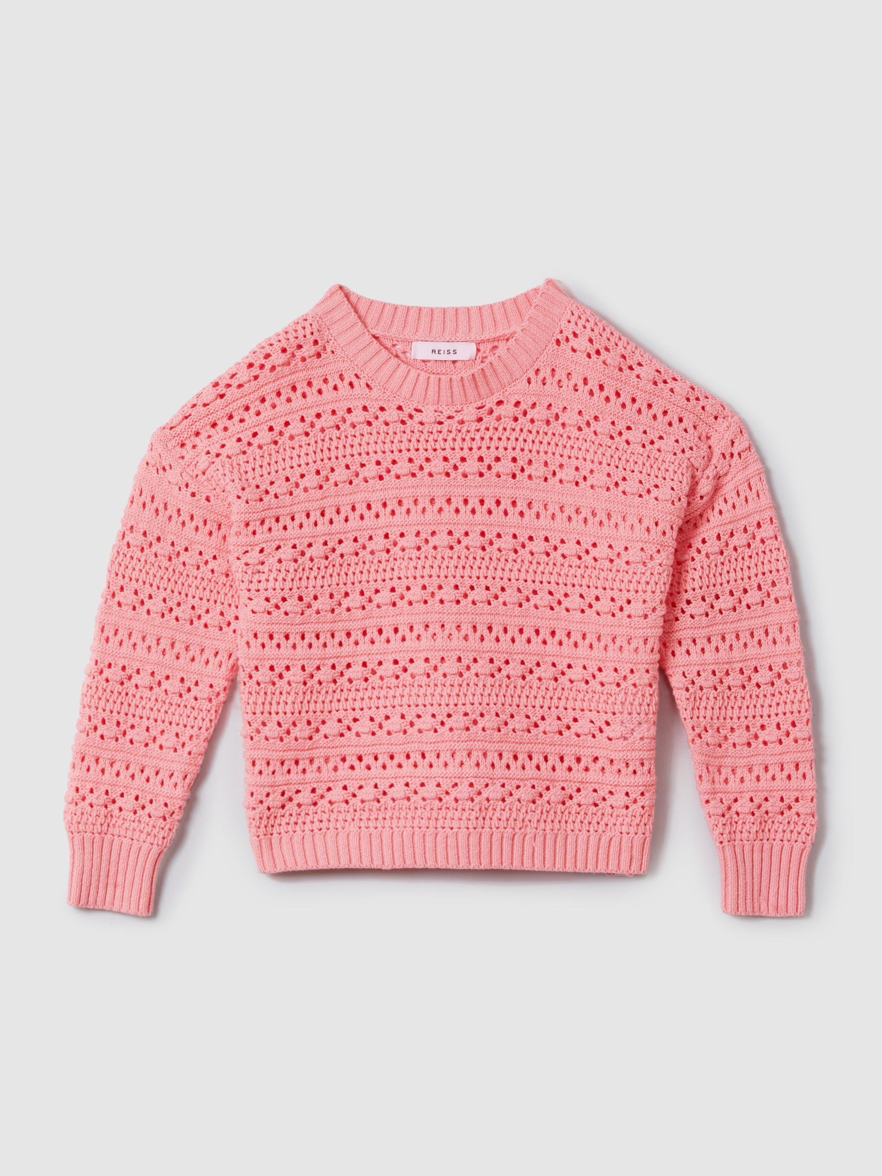 9-13 yrs Crochet Crew Neck Jumper in Pink - Image 2 of 6 9-13 yrs Crochet Crew Neck Jumper in Pink - Image 2 of 6