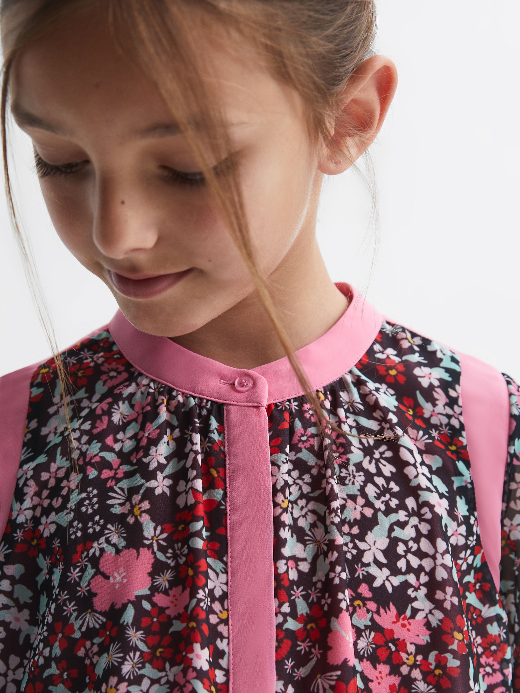 Junior Floral Print Contrast Dress in Pink - Image 3 of 6