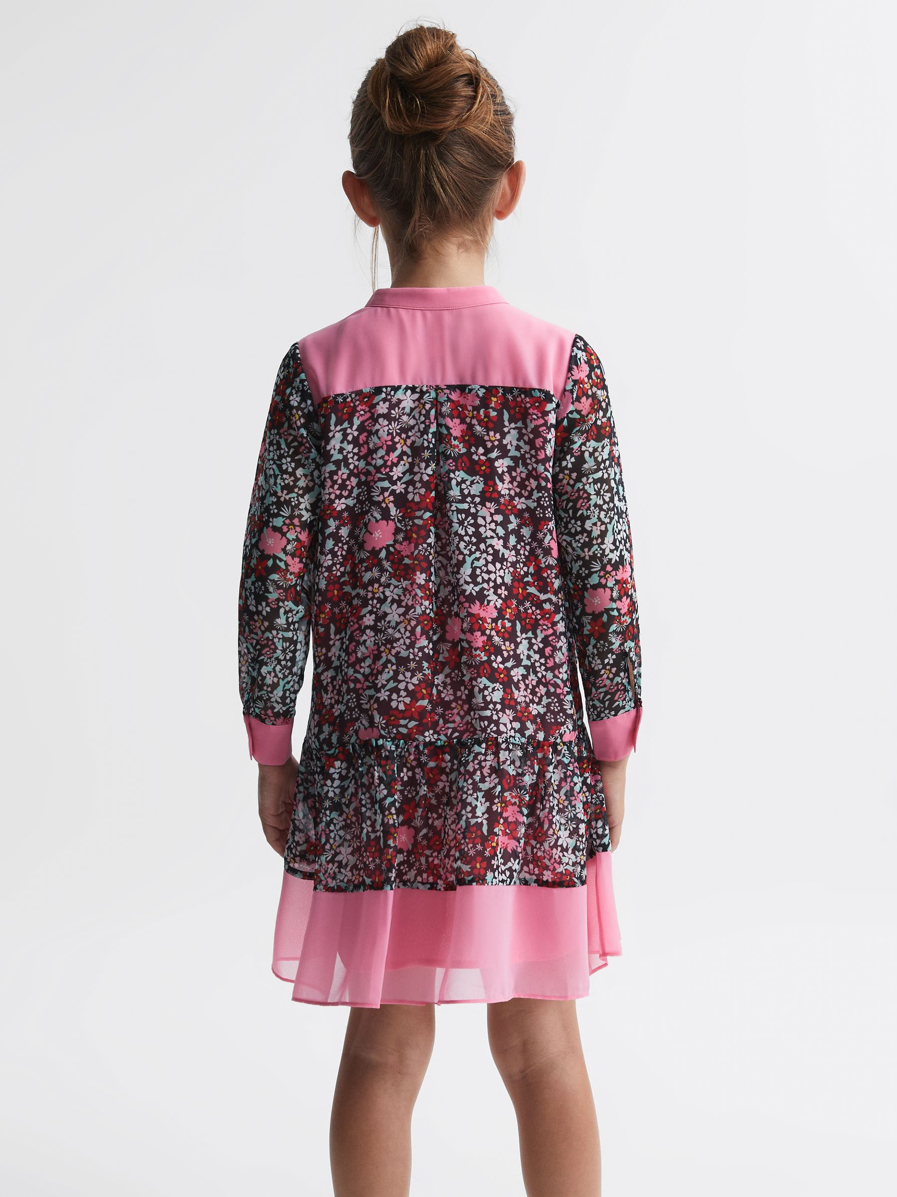 Junior Floral Print Contrast Dress in Pink - Image 5 of 6