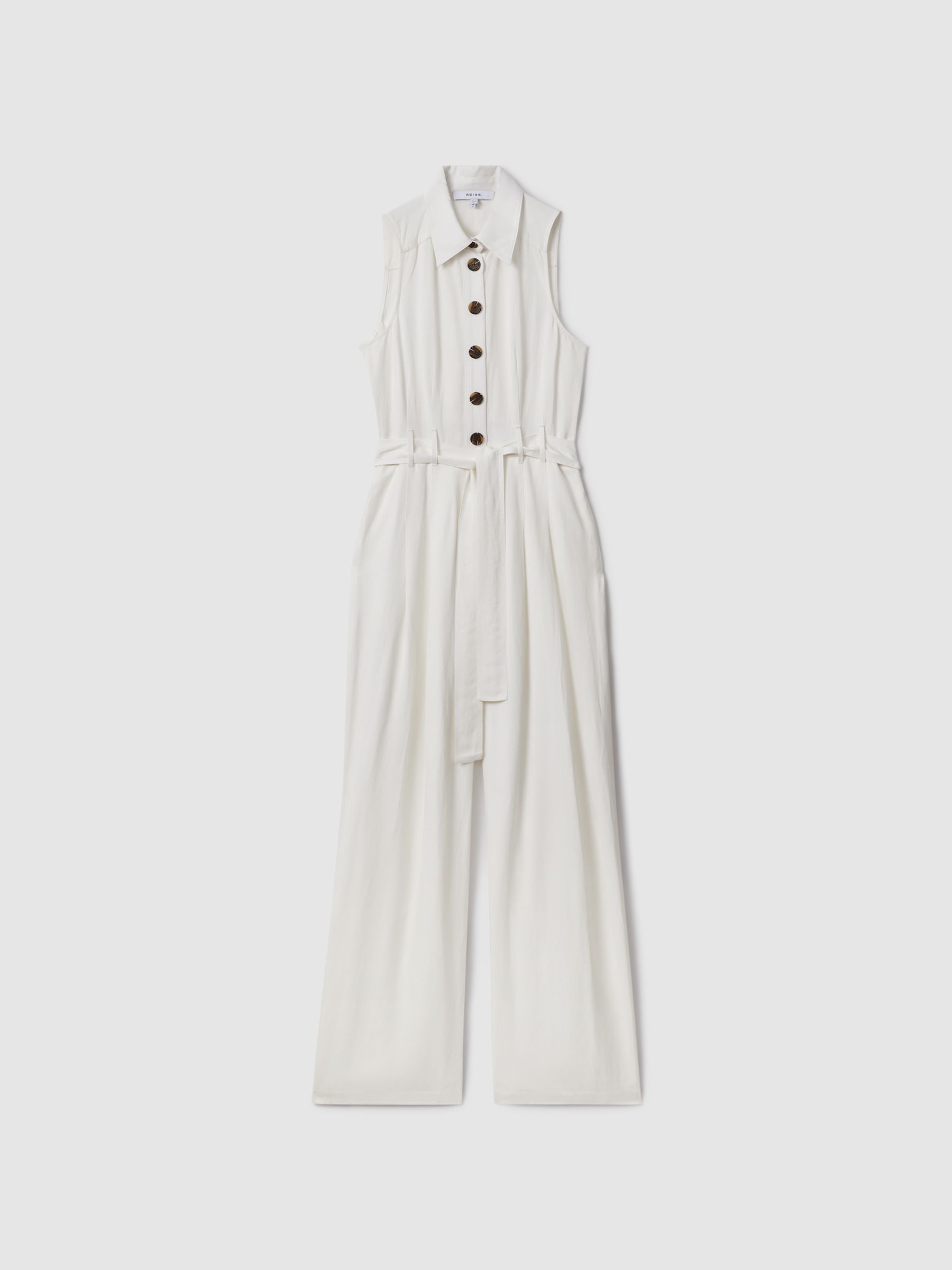 Petite Belted Wide Leg Jumpsuit in White - Image 2 of 7