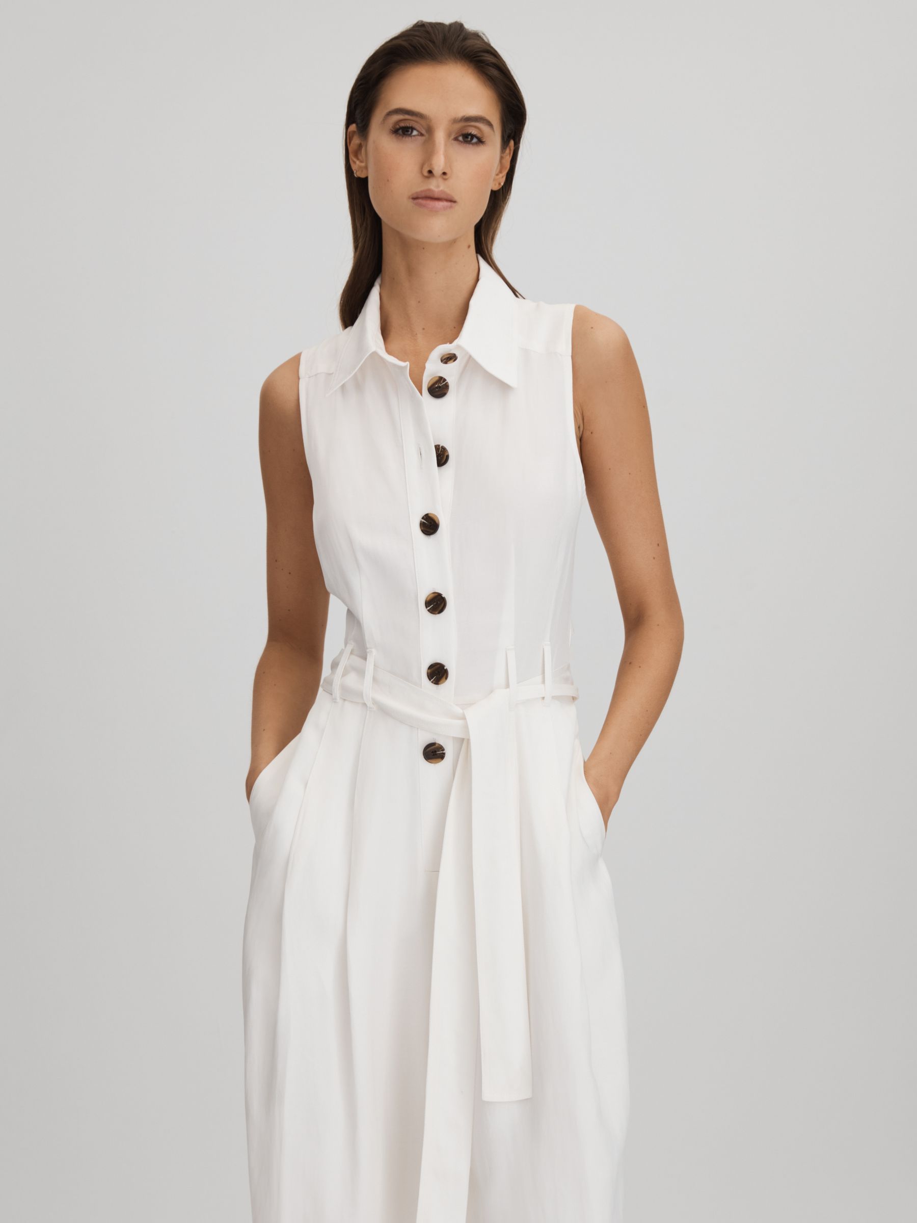 Petite Belted Wide Leg Jumpsuit in White - Image 3 of 7