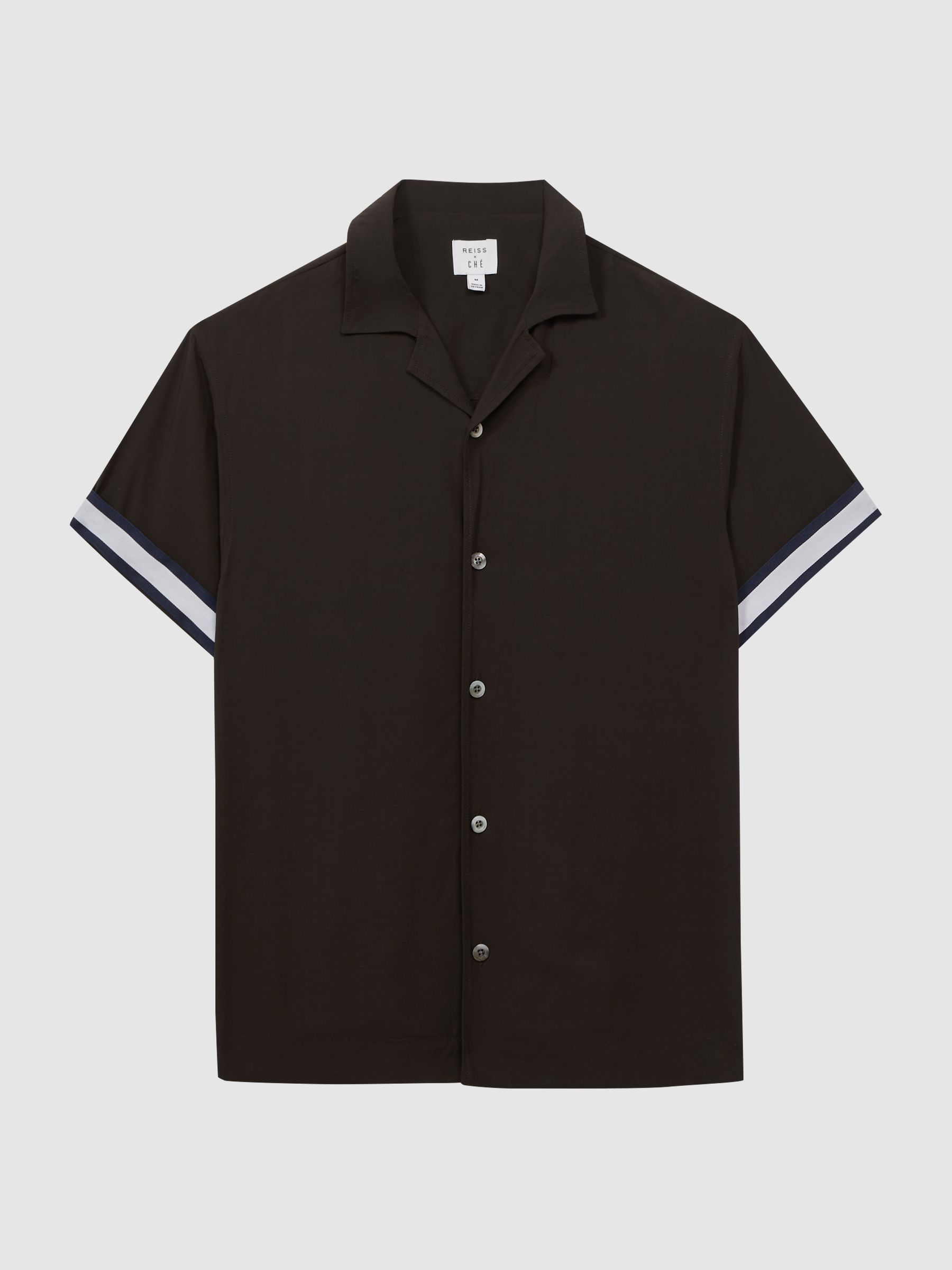 Reiss | Ché Contrast Cuff Cuban Collar Shirt in Chocolate/Navy - Image 2 of 5