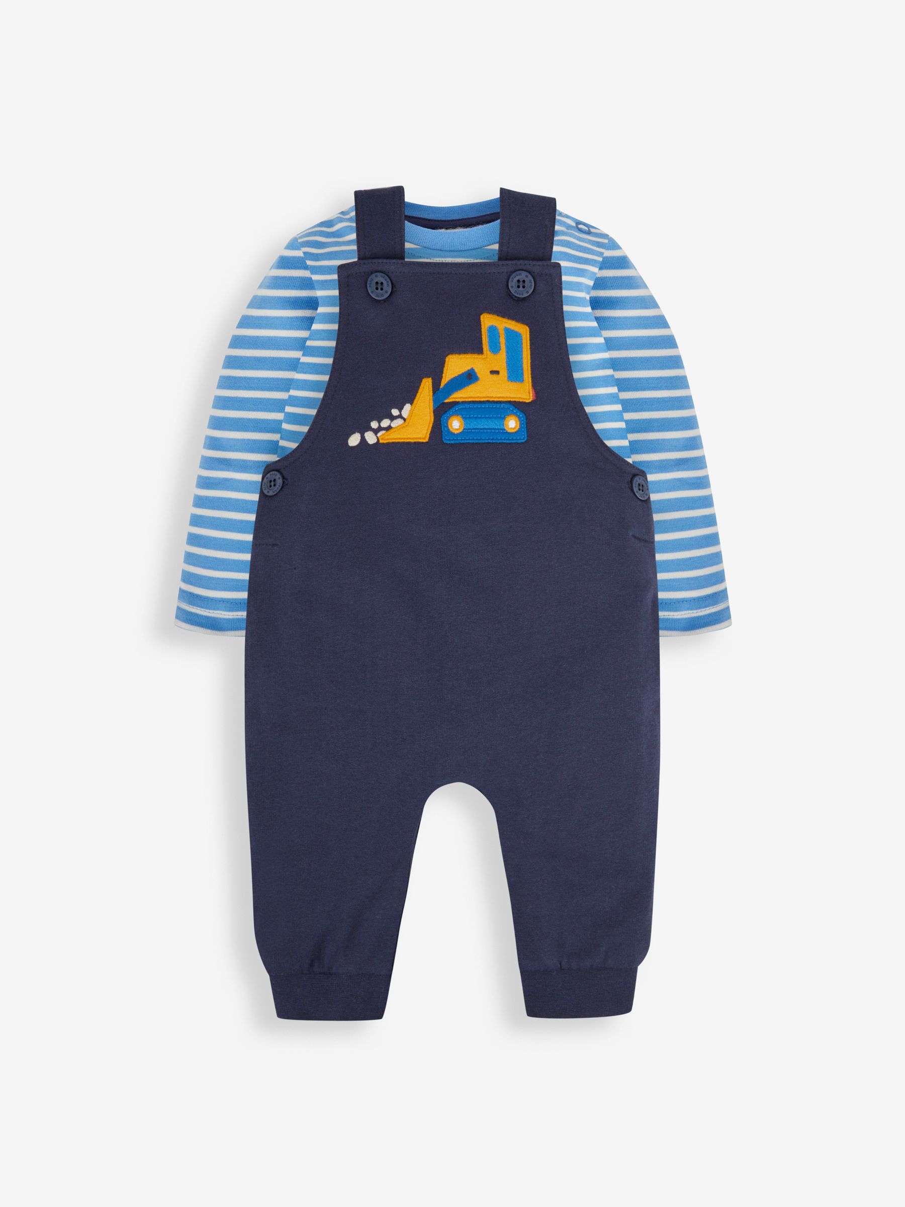 Navy Blue Digger Boys' Digger Appliqué Dungarees & Stripe Top Set - Image 1 of 5