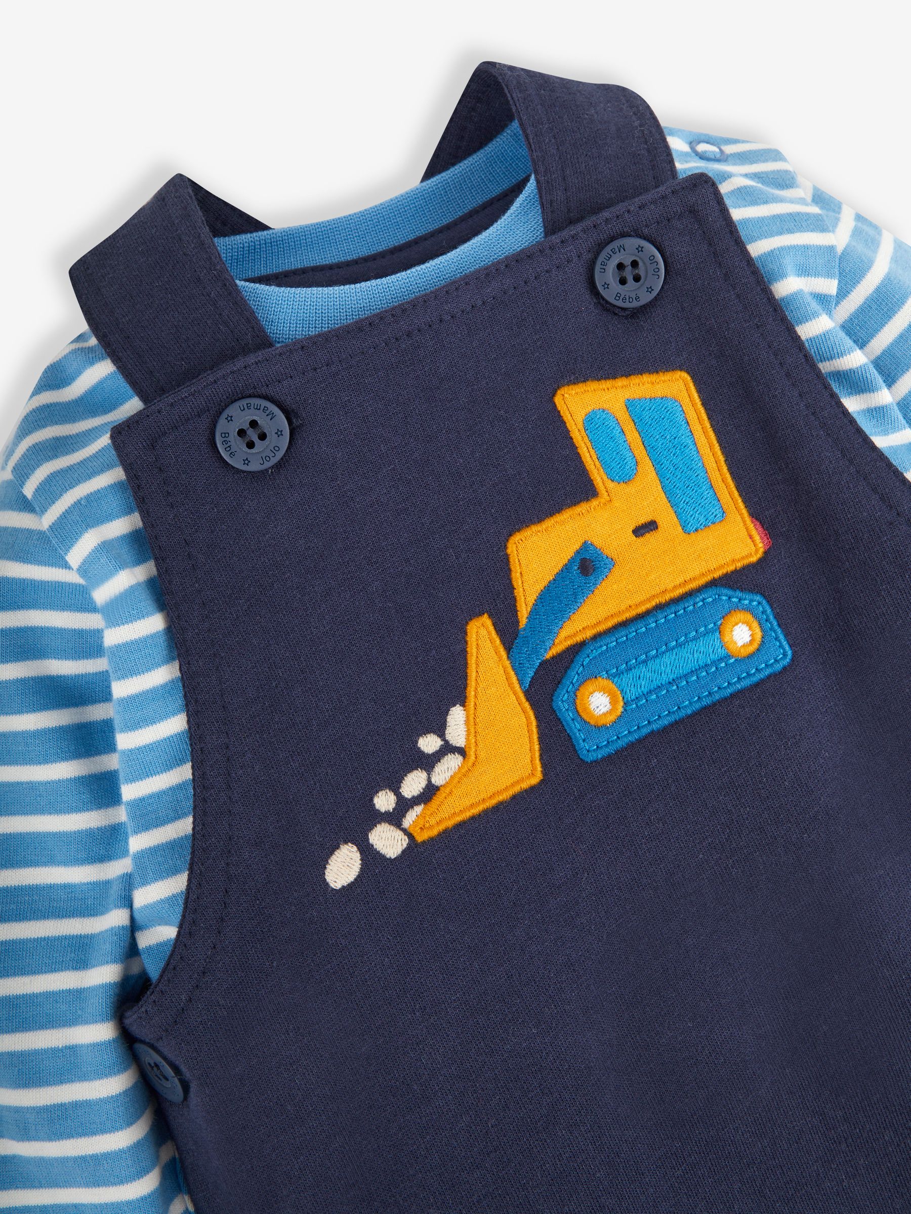 Navy Blue Digger Boys' Digger Appliqué Dungarees & Stripe Top Set - Image 5 of 5