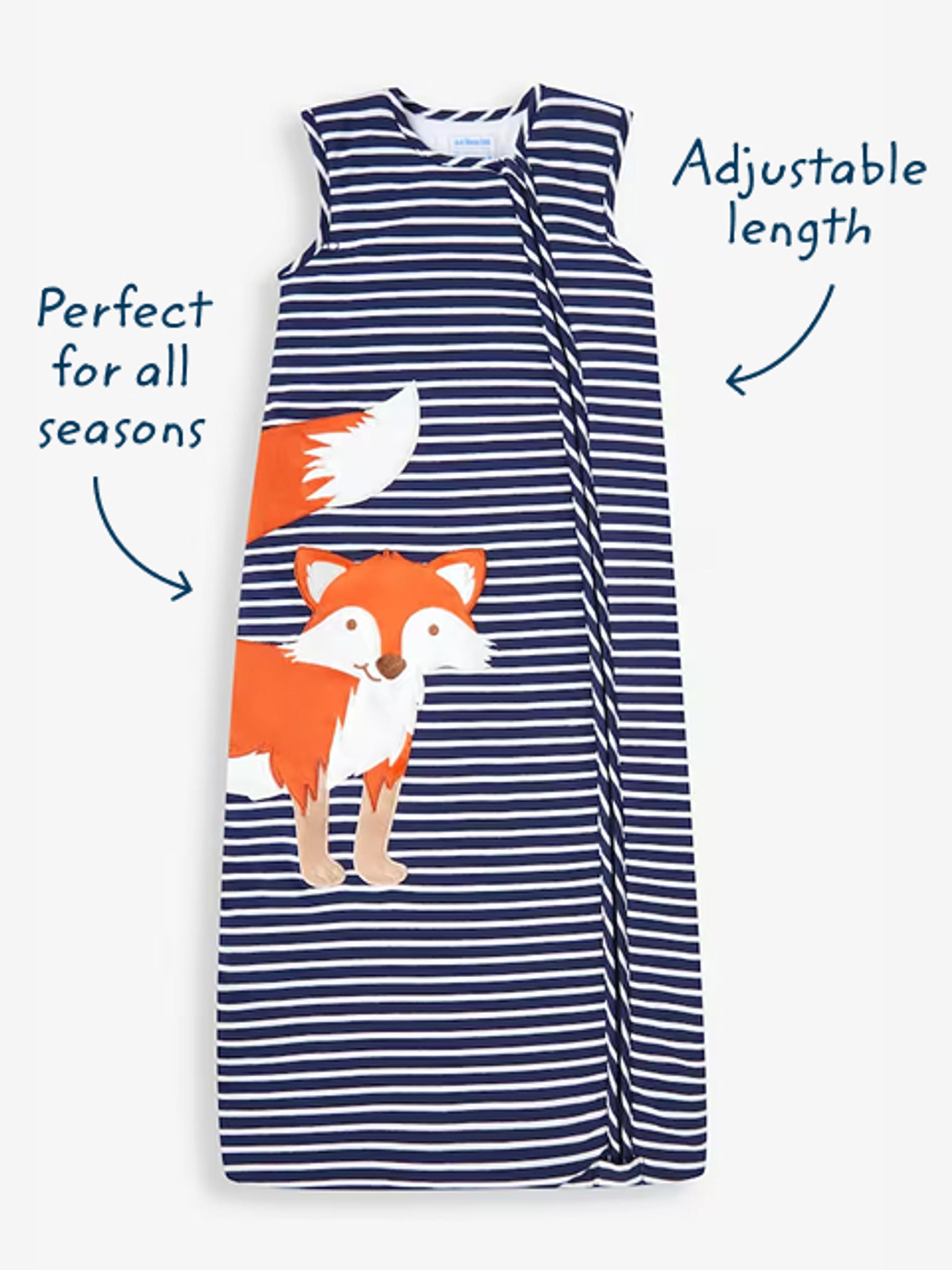 Navy Stripe Fox Appliqué 2.5 Tog Toddler Sleeping Bag - Image 2 of 3
