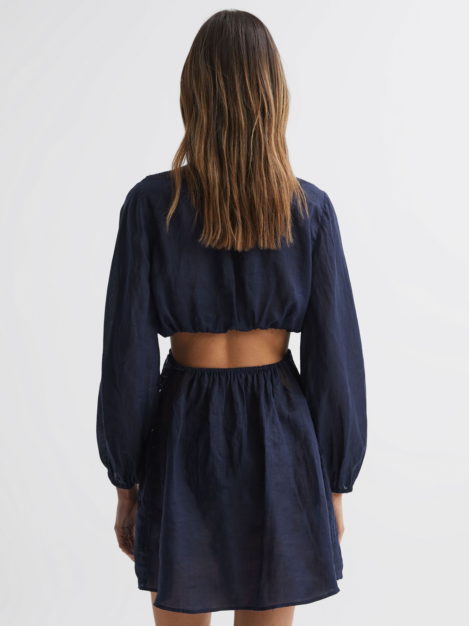 Ramie Plunge Neck Kaftan in Navy - Image 4 of 4