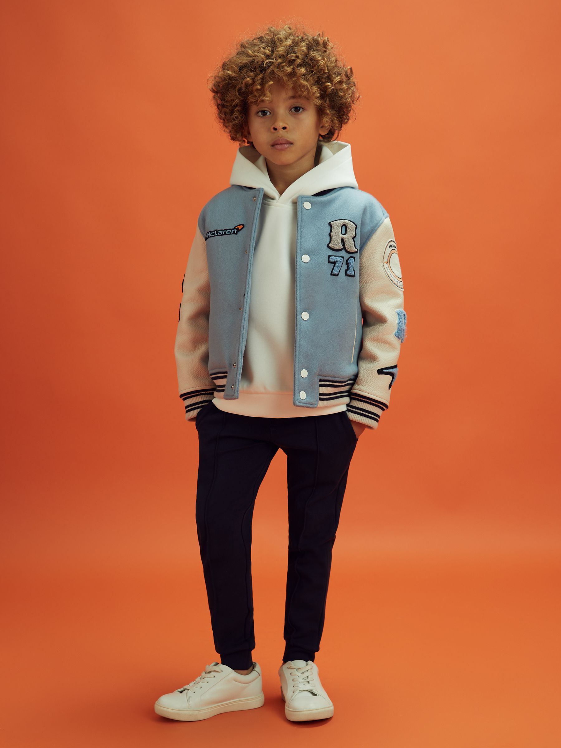 9-13 yrs McLaren F1 Leather Varsity Jacket in Airforce Blue/Ecru - Image 1 of 10