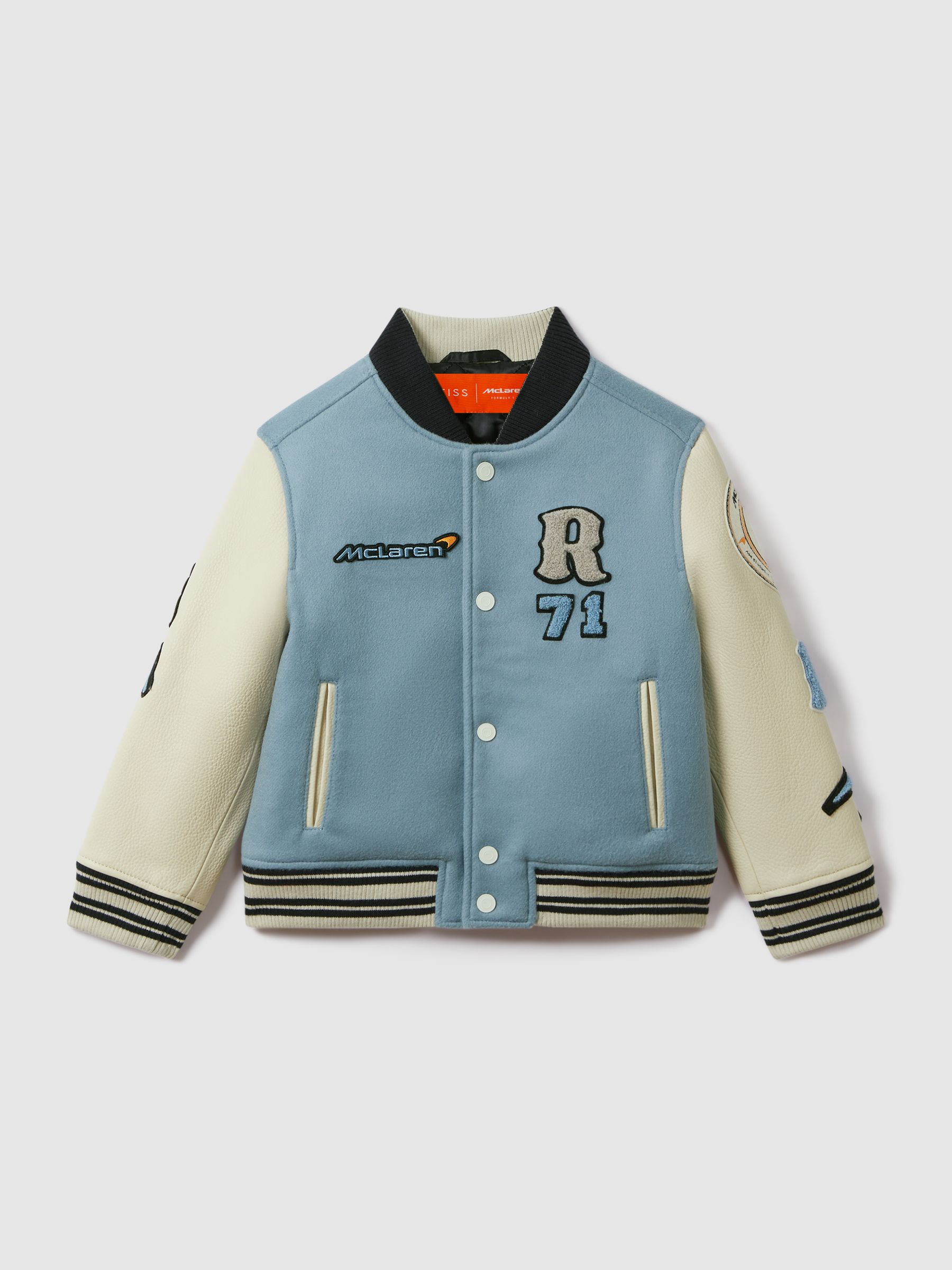 9-13 yrs McLaren F1 Leather Varsity Jacket in Airforce Blue/Ecru - Image 2 of 10