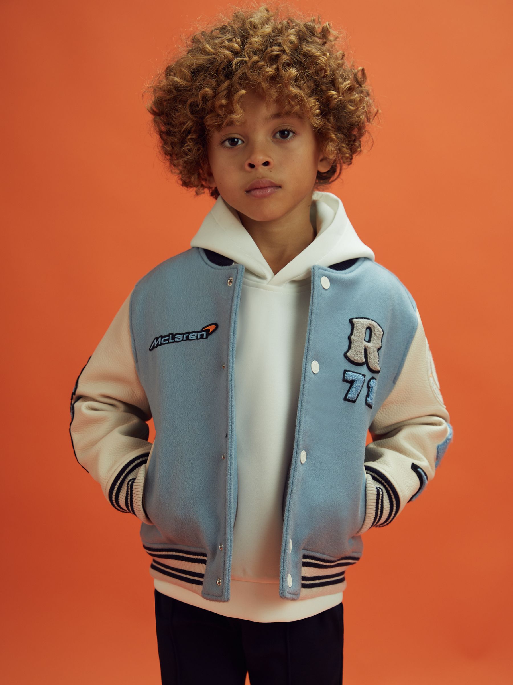 9-13 yrs McLaren F1 Leather Varsity Jacket in Airforce Blue/Ecru - Image 3 of 10