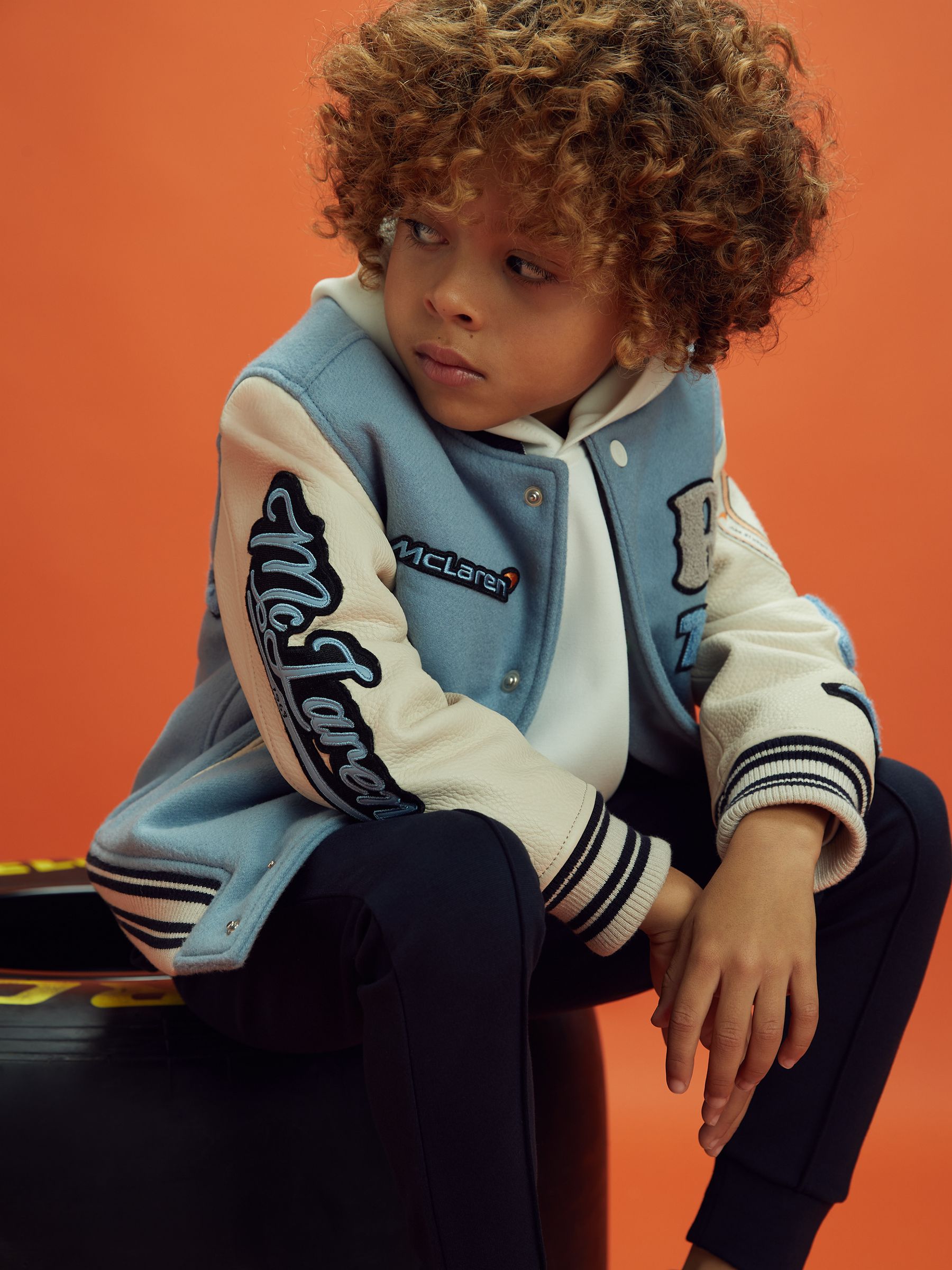 9-13 yrs McLaren F1 Leather Varsity Jacket in Airforce Blue/Ecru - Image 4 of 10