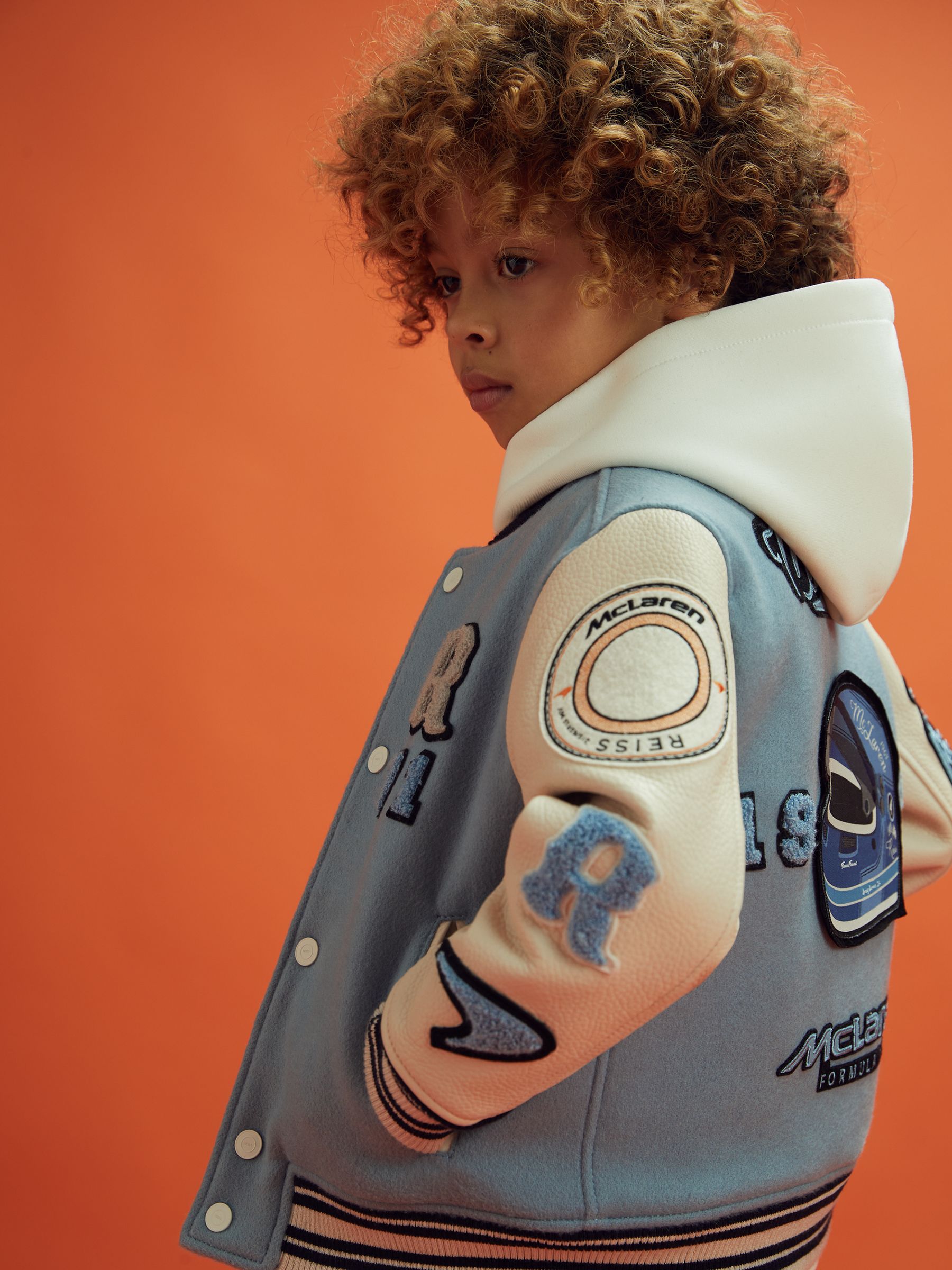 9-13 yrs McLaren F1 Leather Varsity Jacket in Airforce Blue/Ecru - Image 5 of 10