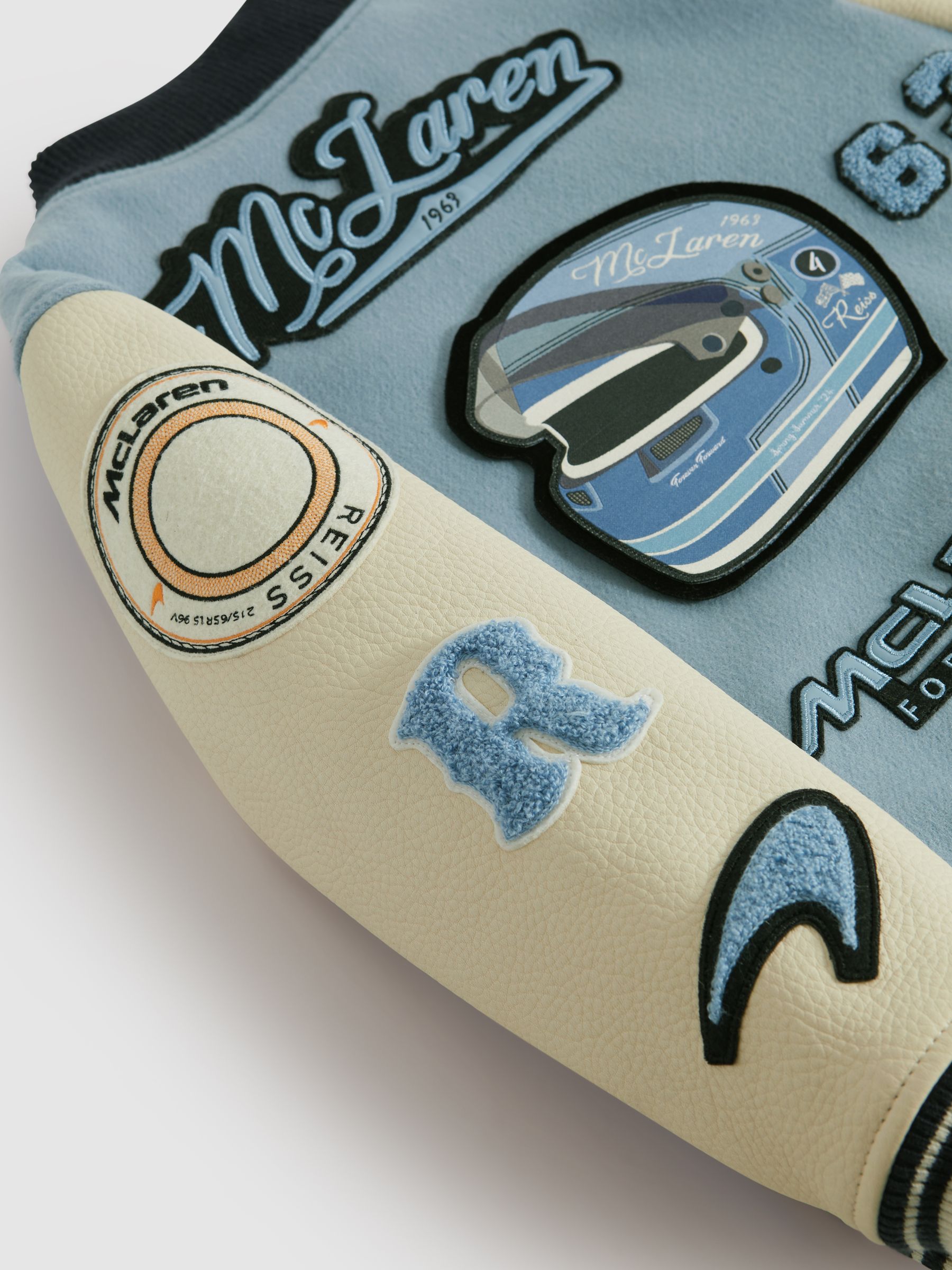 9-13 yrs McLaren F1 Leather Varsity Jacket in Airforce Blue/Ecru - Image 9 of 10