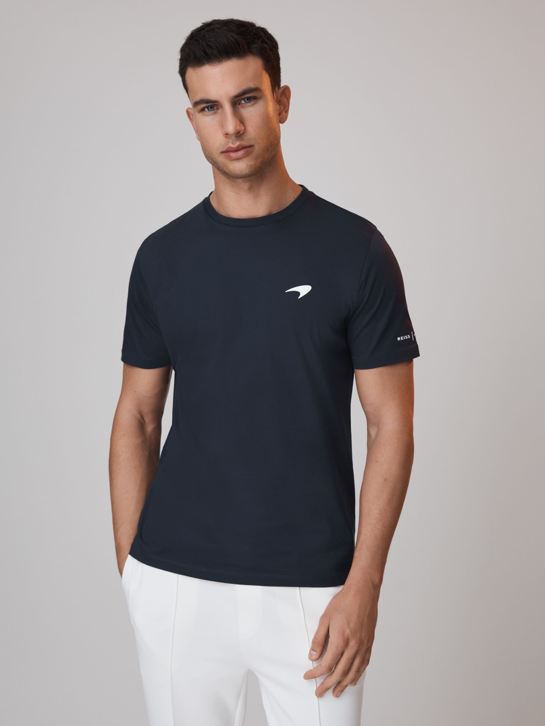 McLaren F1 Mercerised Cotton Crew Neck T-Shirt in Airforce Blue - Image 1 of 6