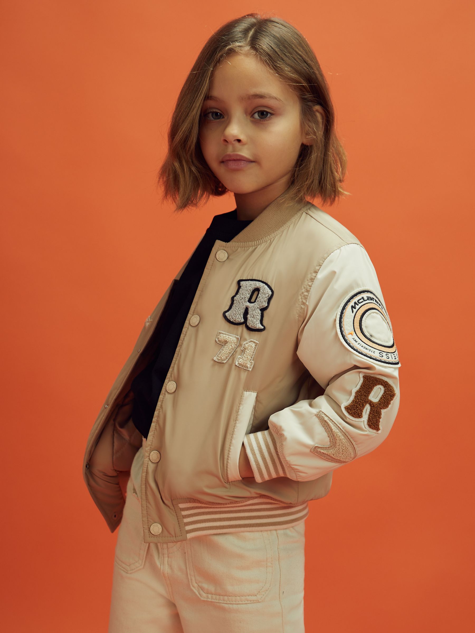 3-9 yrs McLaren F1 Patch Varsity Bomber Jacket in Taupe/Ecru - Image 1 of 12