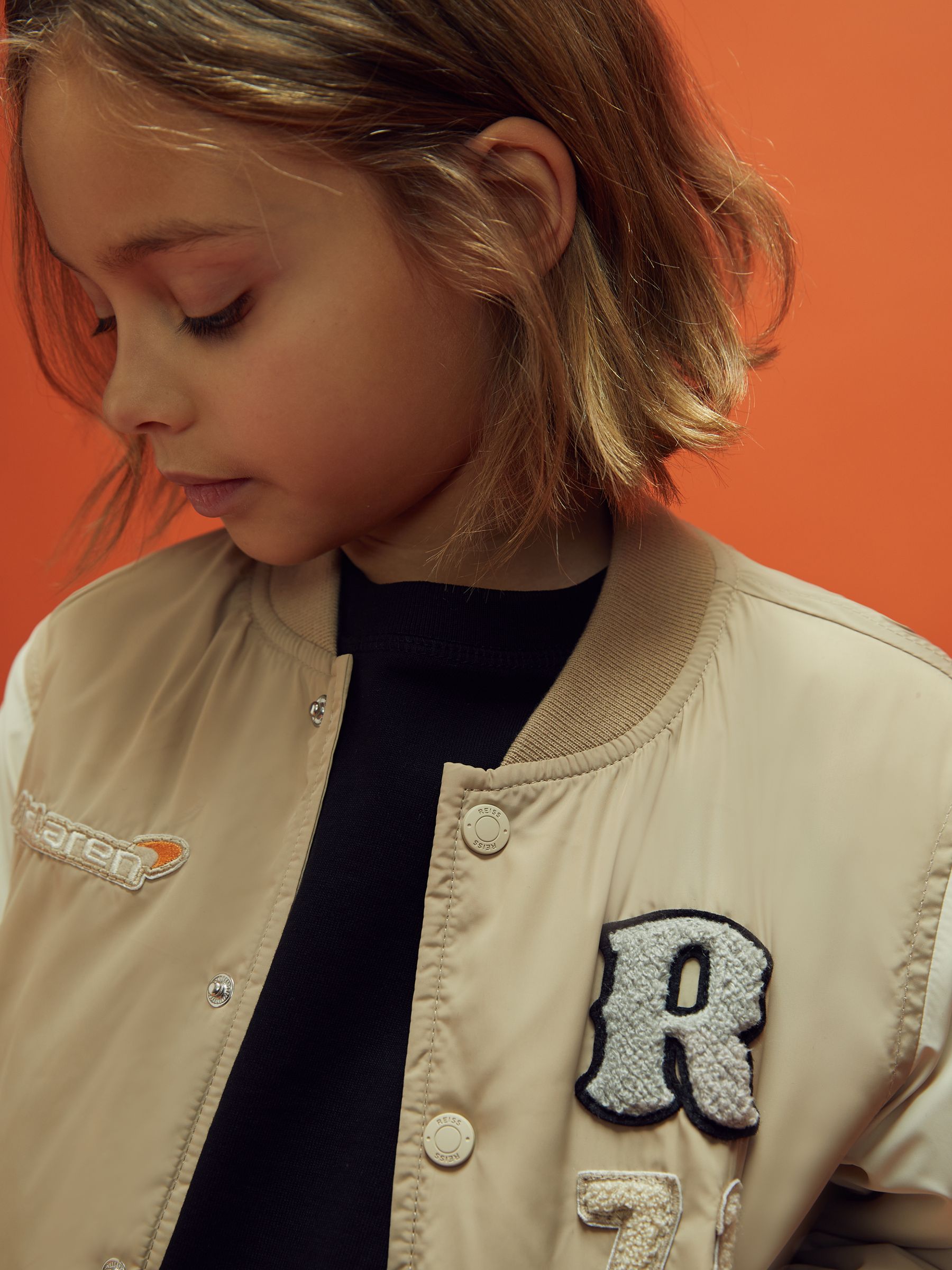 3-9 yrs McLaren F1 Patch Varsity Bomber Jacket in Taupe/Ecru - Image 4 of 12
