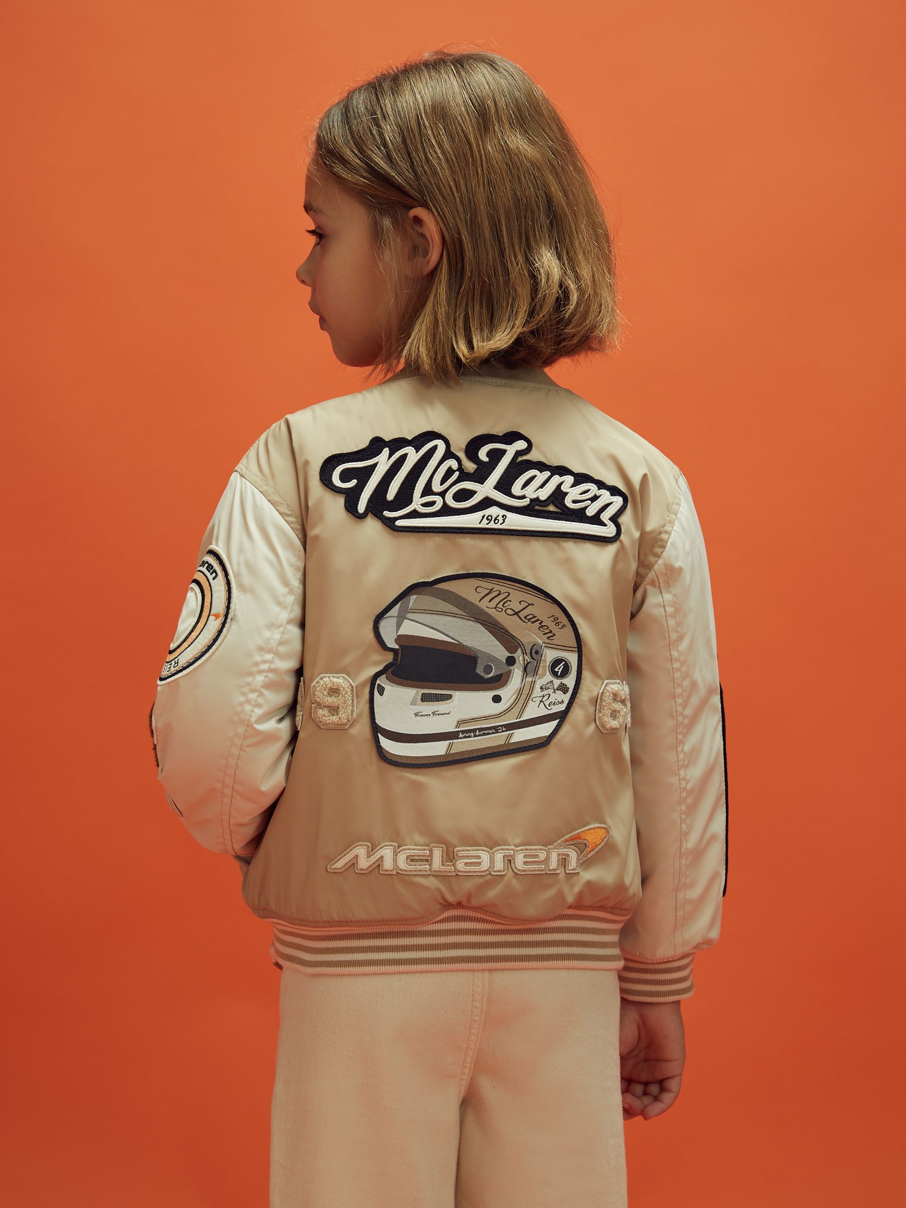 3-9 yrs McLaren F1 Patch Varsity Bomber Jacket in Taupe/Ecru - Image 5 of 12