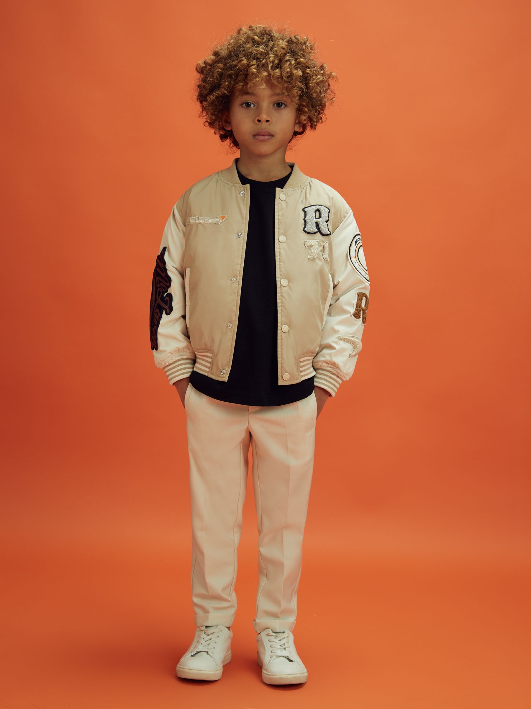 3-9 yrs McLaren F1 Patch Varsity Bomber Jacket in Taupe/Ecru - Image 8 of 12