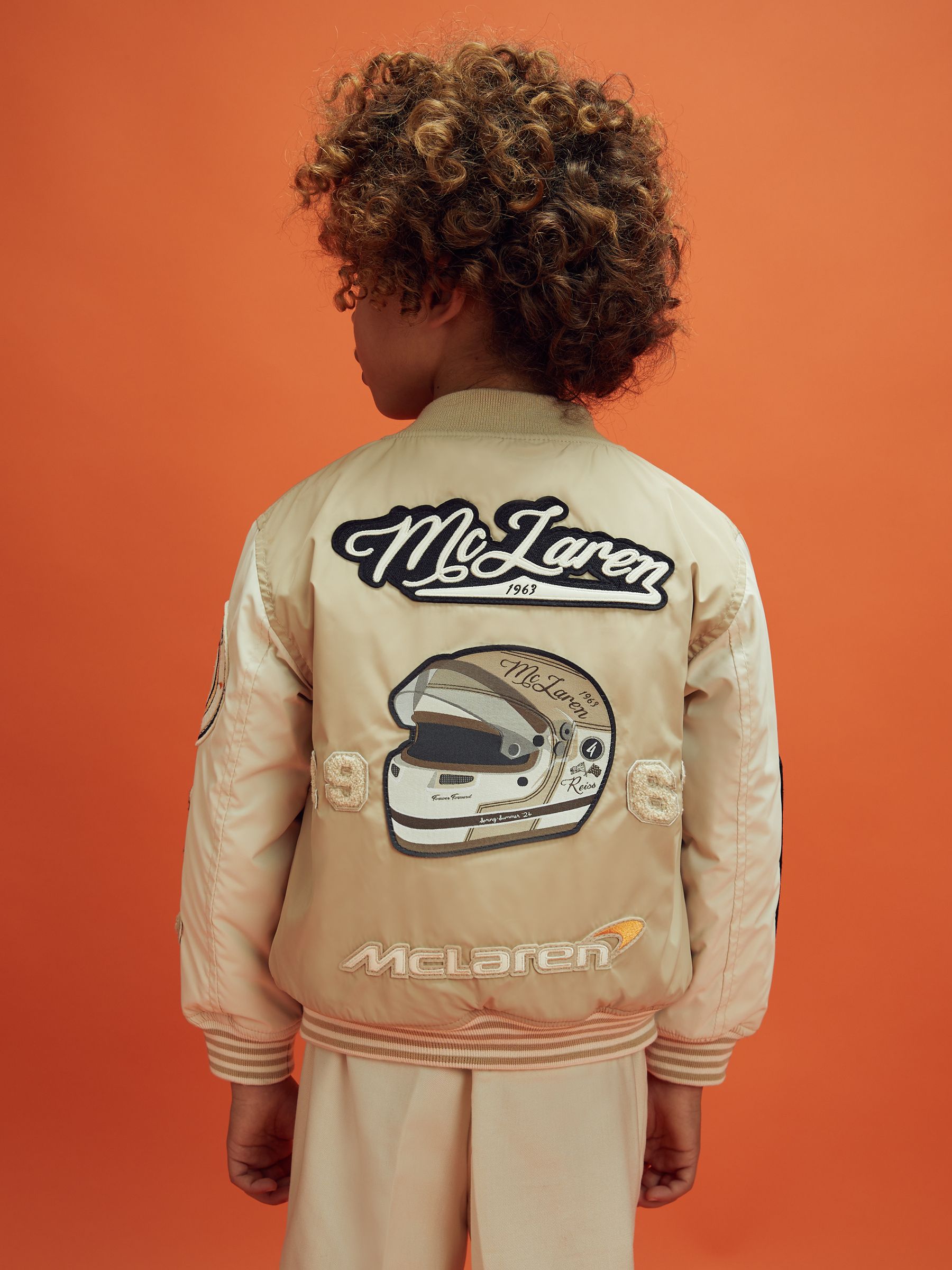 3-9 yrs McLaren F1 Patch Varsity Bomber Jacket in Taupe/Ecru - Image 9 of 12