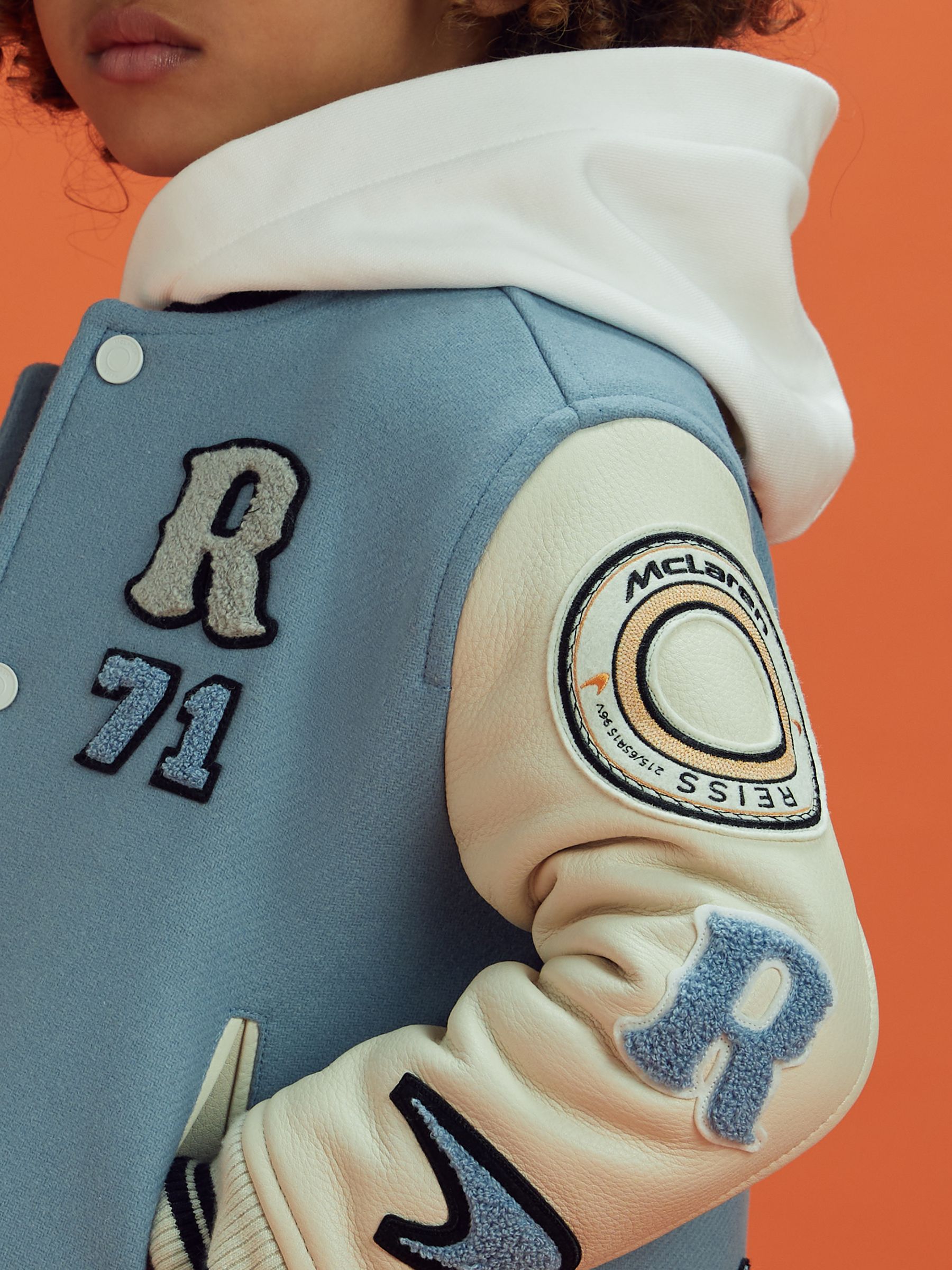3-9 yrs McLaren F1 Leather Varsity Jacket in Airforce Blue/Ecru - Image 5 of 9