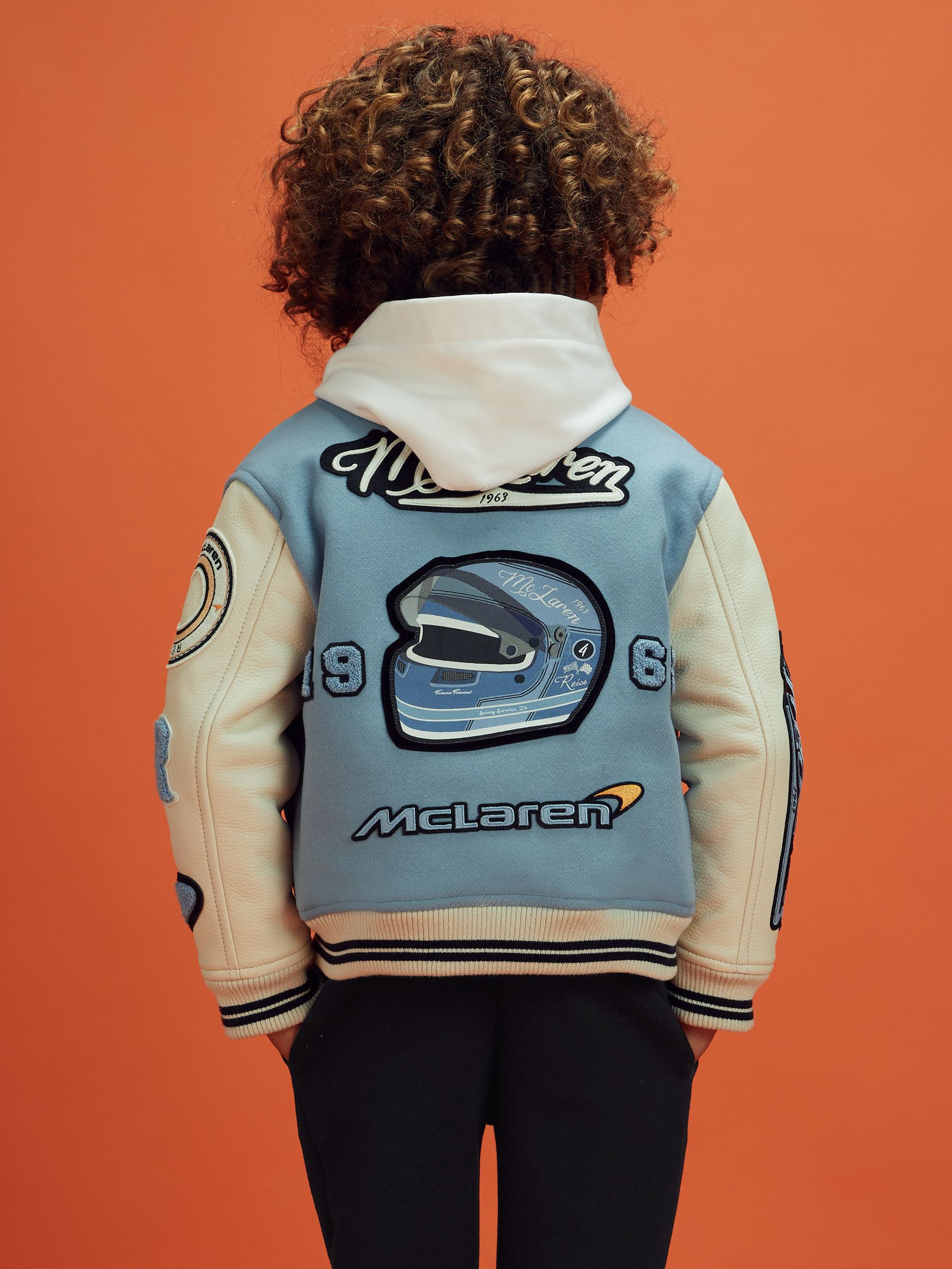 3-9 yrs McLaren F1 Leather Varsity Jacket in Airforce Blue/Ecru - Image 6 of 9