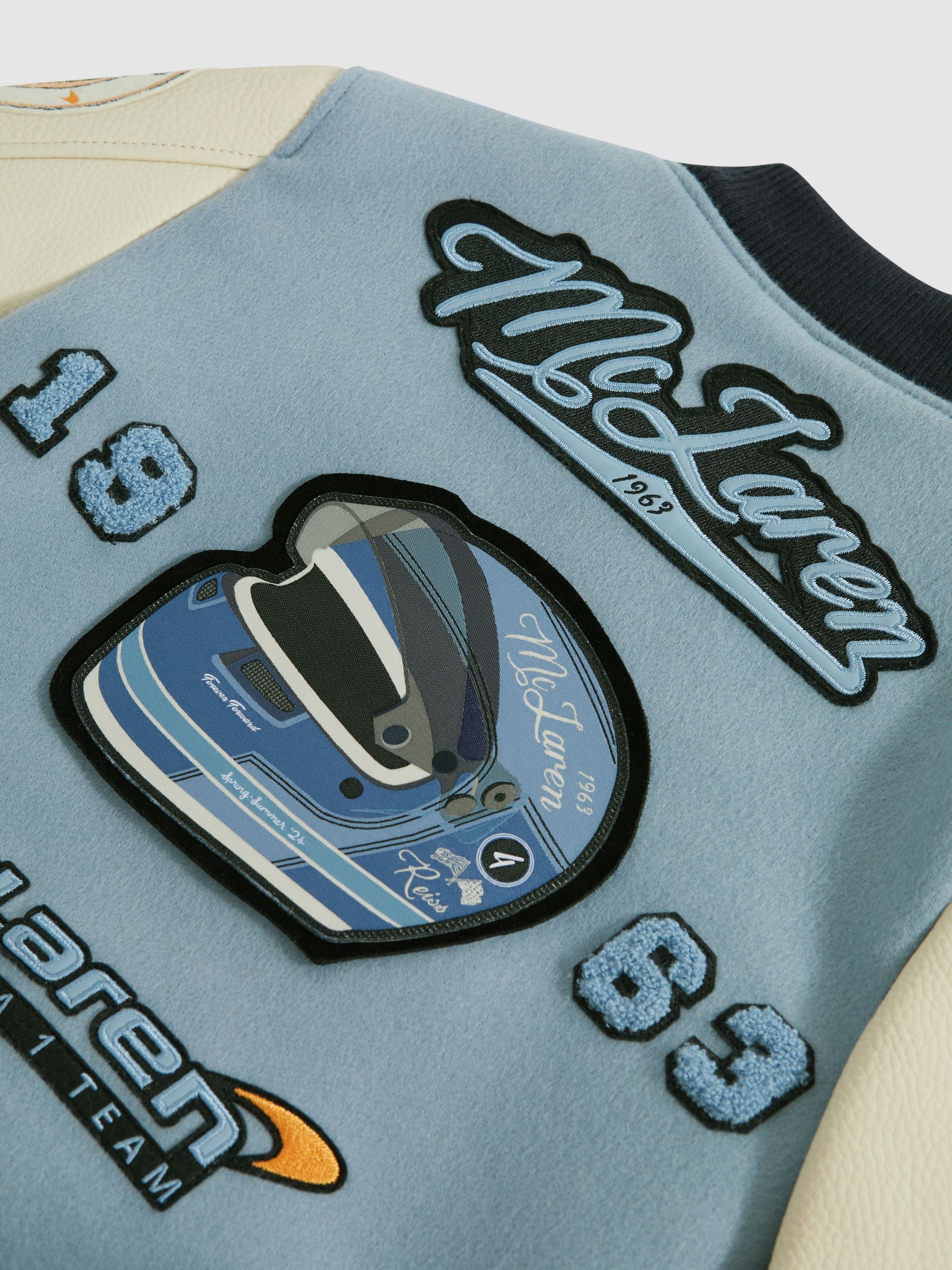 3-9 yrs McLaren F1 Leather Varsity Jacket in Airforce Blue/Ecru - Image 9 of 9