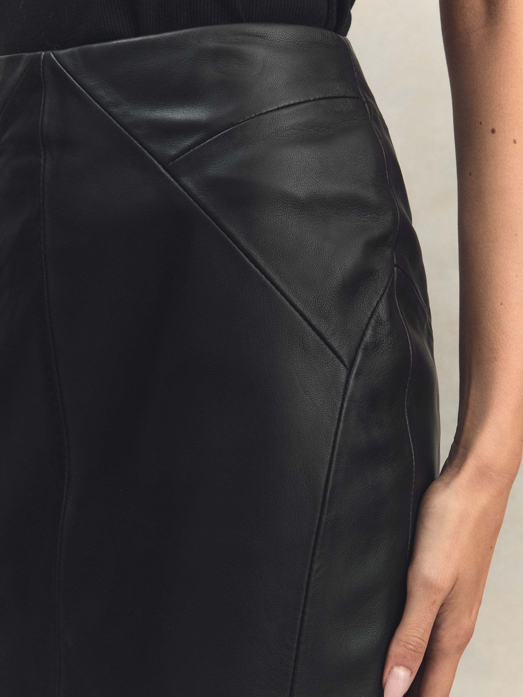 Leather High Rise Midi Skirt in Black - Image 4 of 6