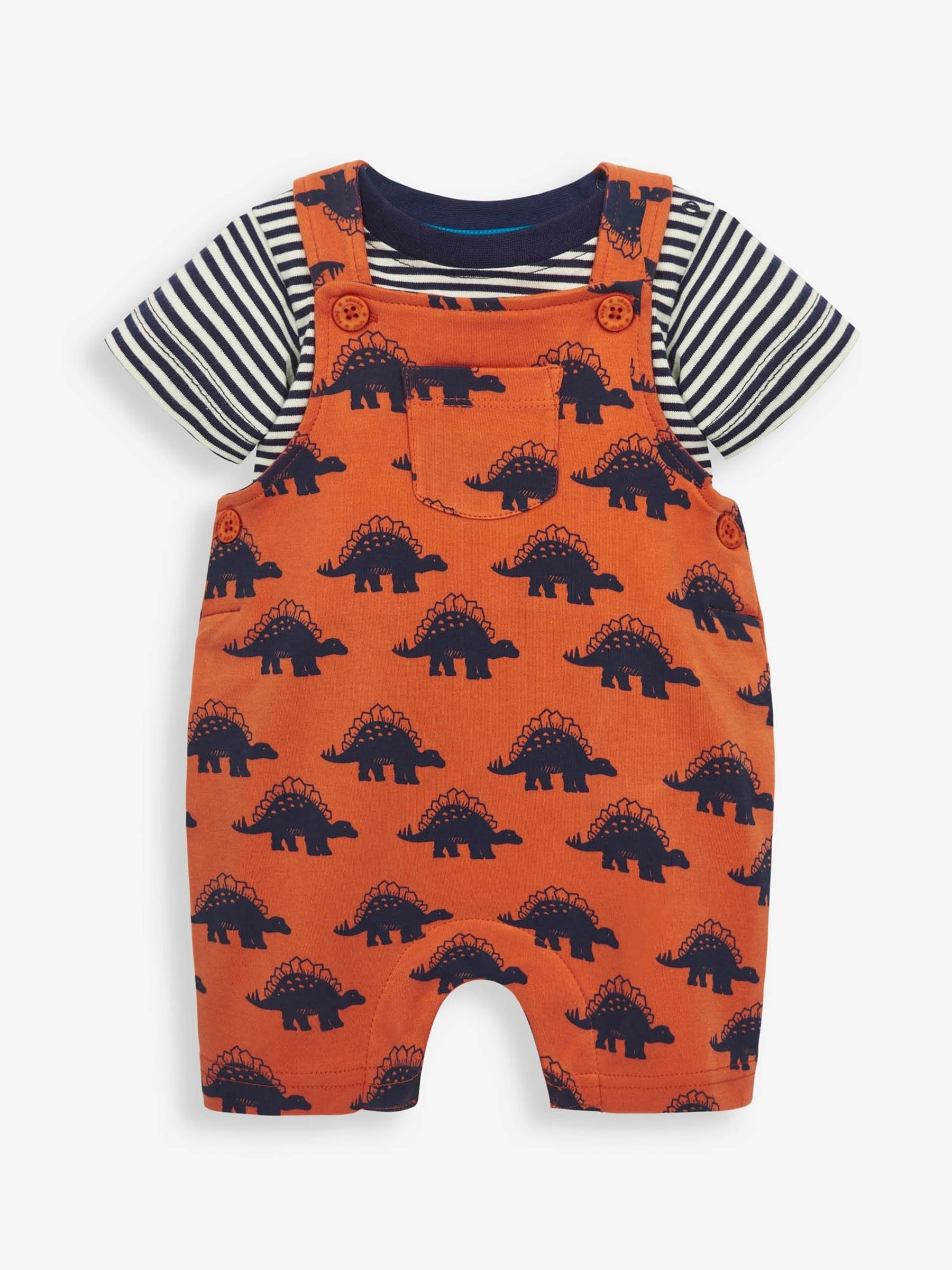 Rust 2-Piece Stegosaurus Print Baby Dungarees Set - Image 1 of 3