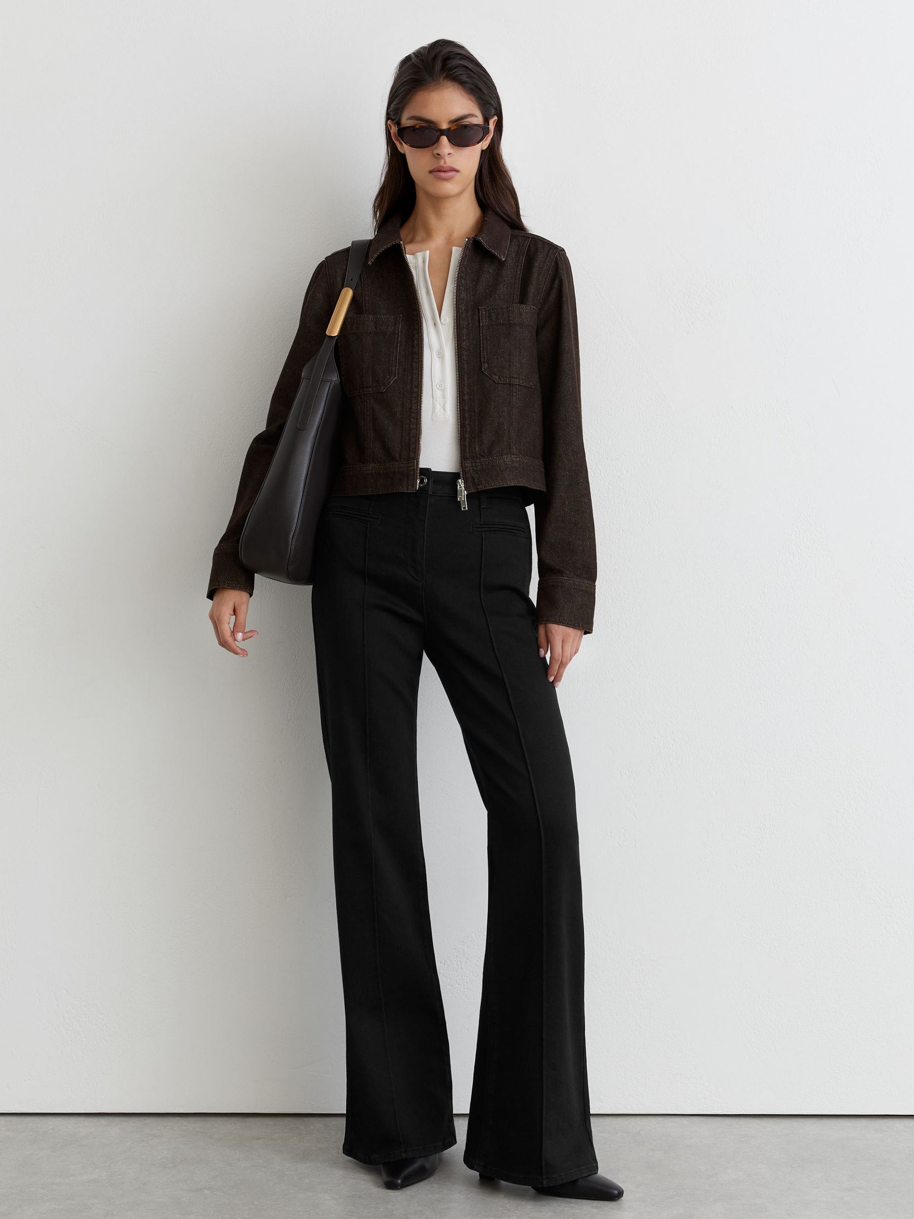 Cropped Zip-Through Denim Jacket in Dark Grape - Image 3 of 6