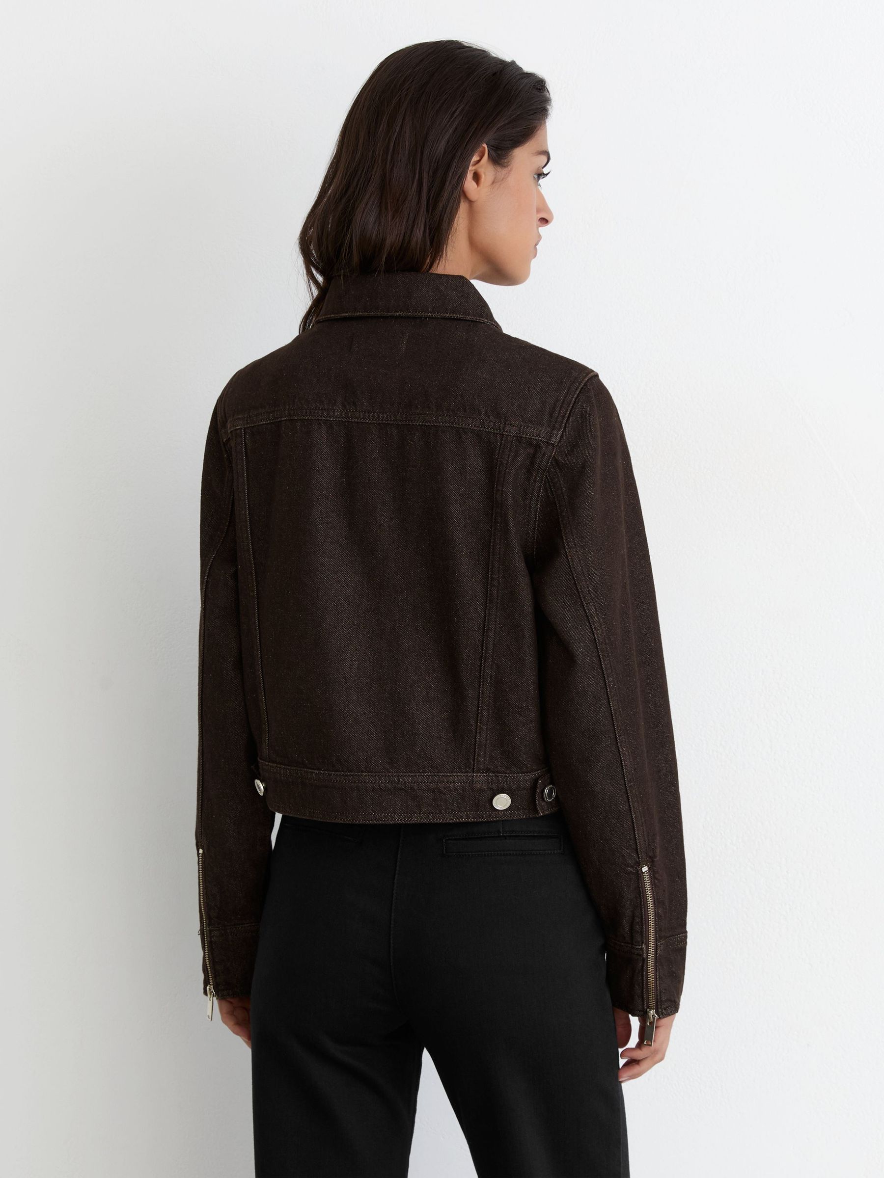 Cropped Zip-Through Denim Jacket in Dark Grape - Image 4 of 6