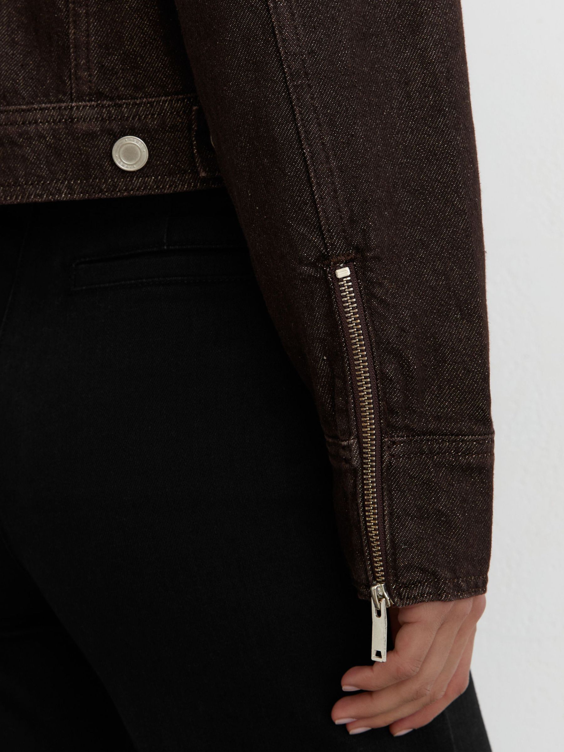 Cropped Zip-Through Denim Jacket in Dark Grape - Image 5 of 6