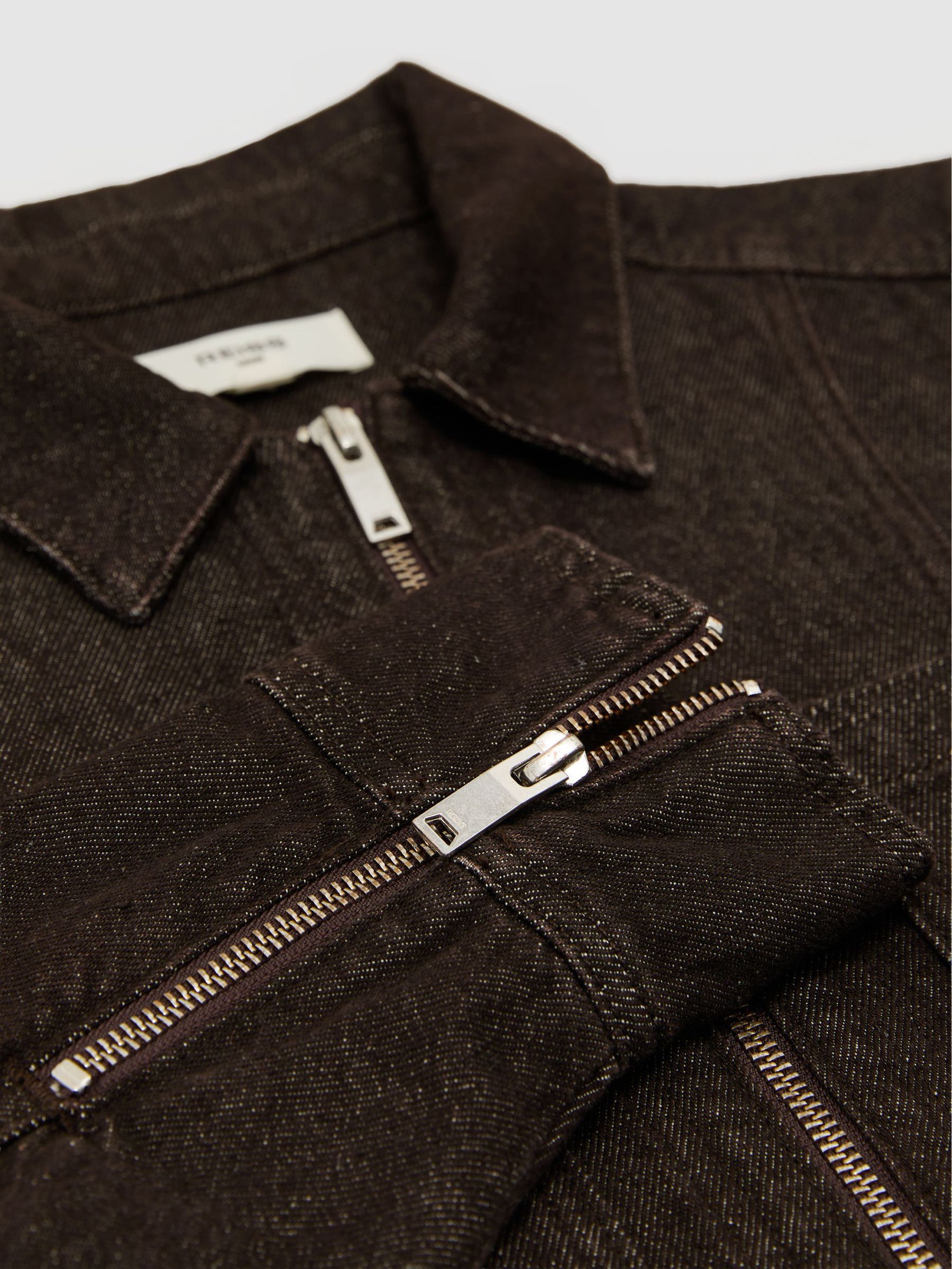 Cropped Zip-Through Denim Jacket in Dark Grape - Image 6 of 6