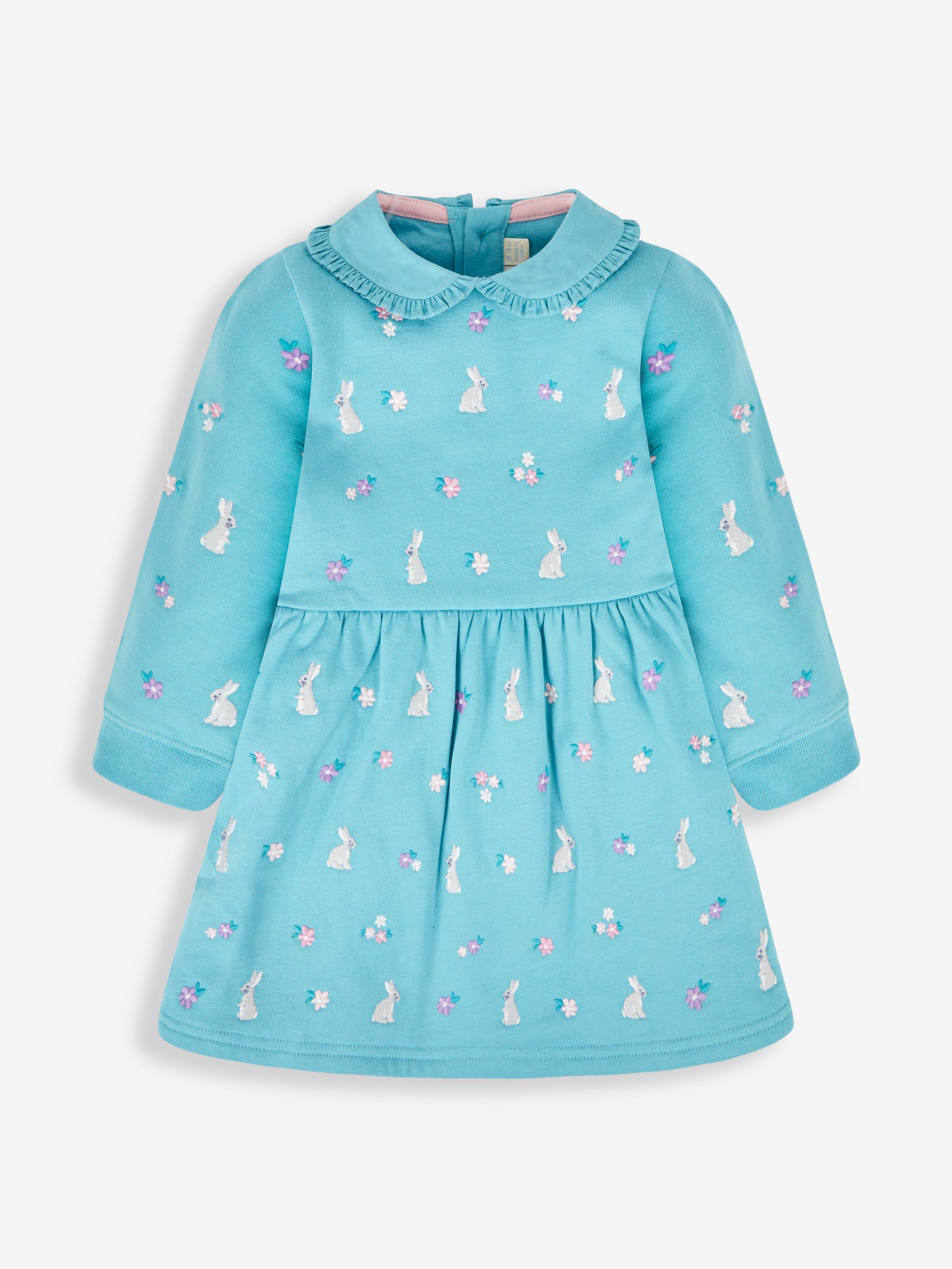 Duck Egg Blue Bunny Embroidered Sweat Dress With Collar - Image 1 of 3