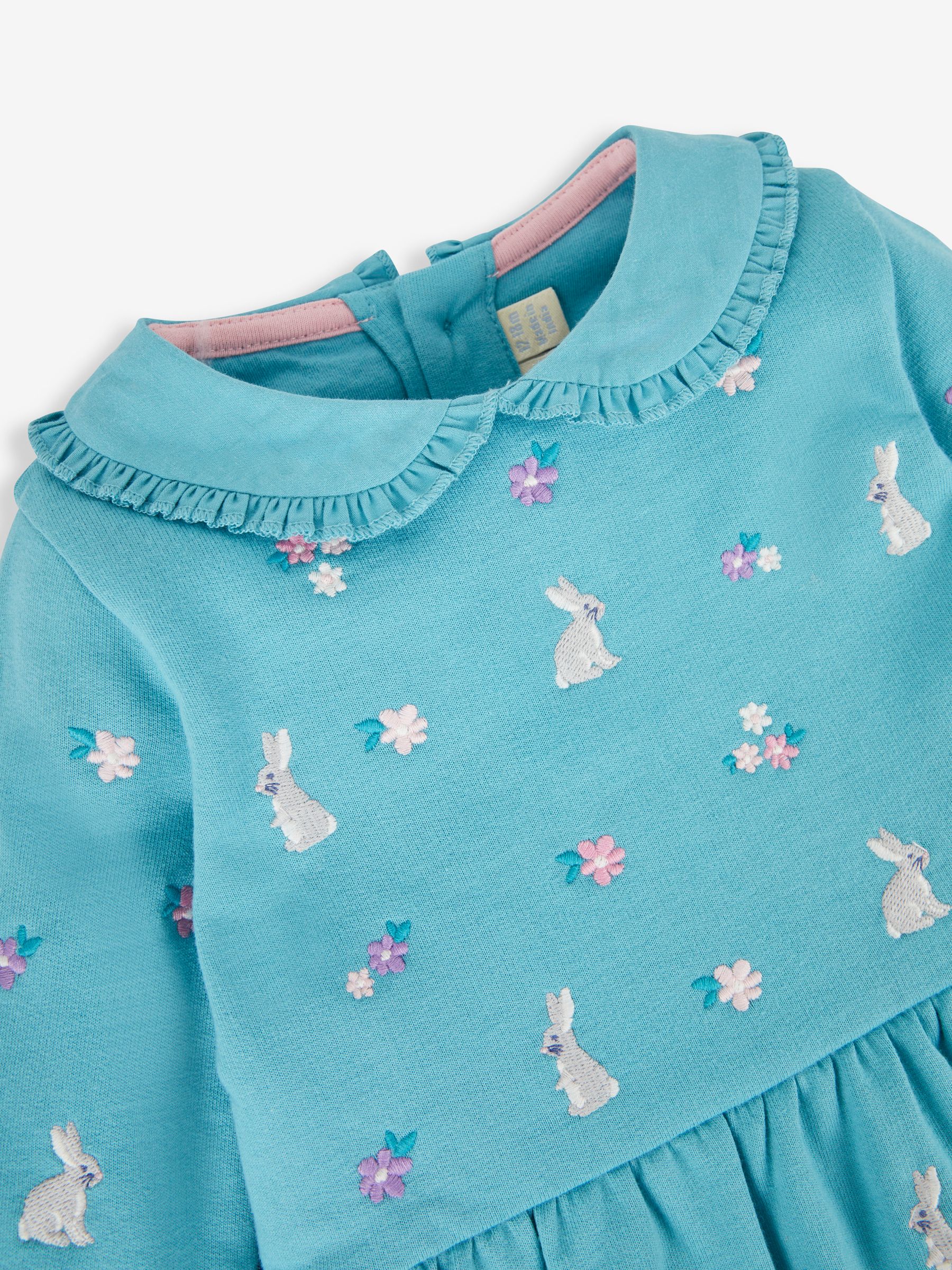 Duck Egg Blue Bunny Embroidered Sweat Dress With Collar - Image 2 of 3