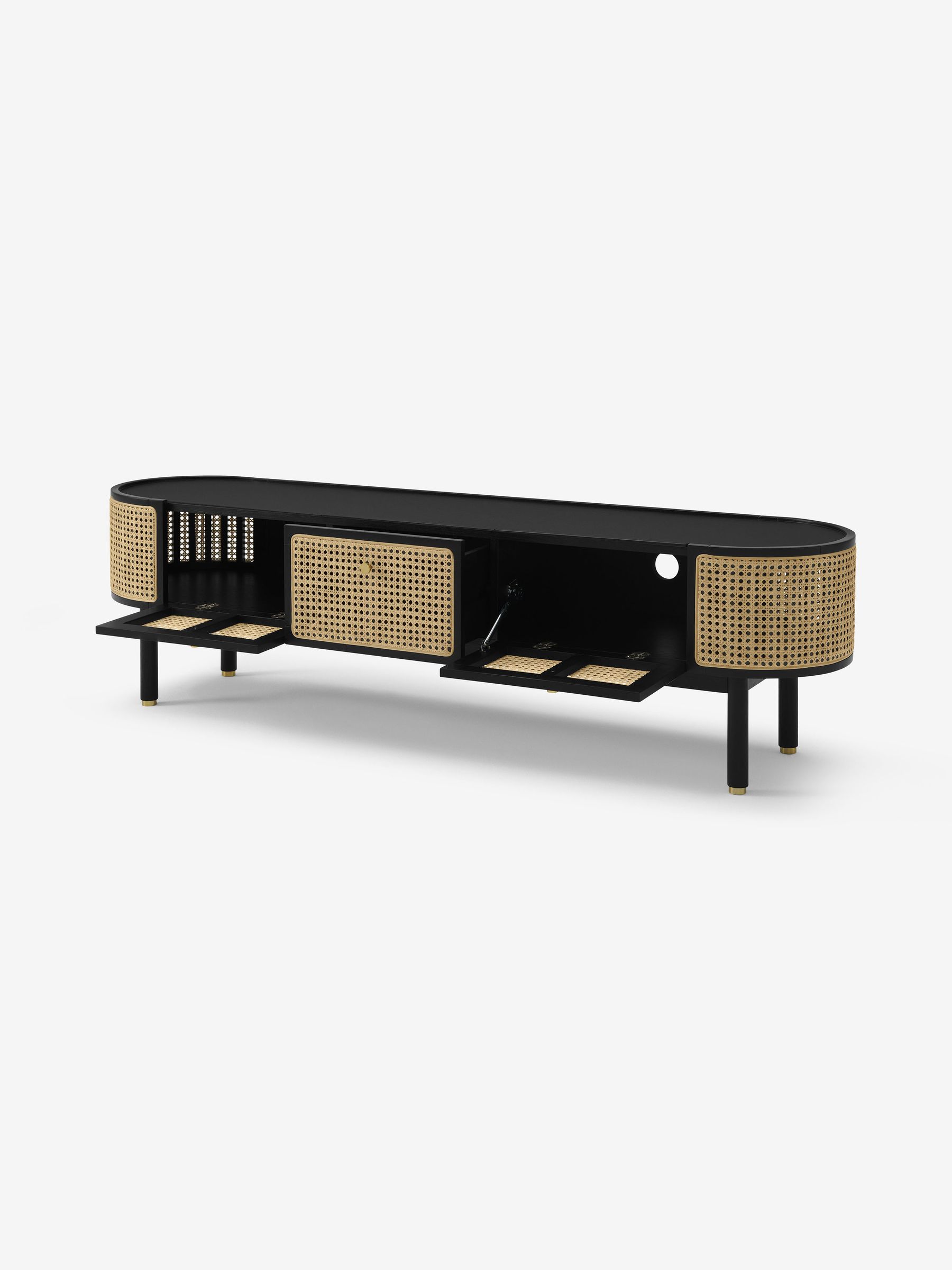 Ankhara TV Unit in Black Stain Oak and Rattan - Image 3 of 3