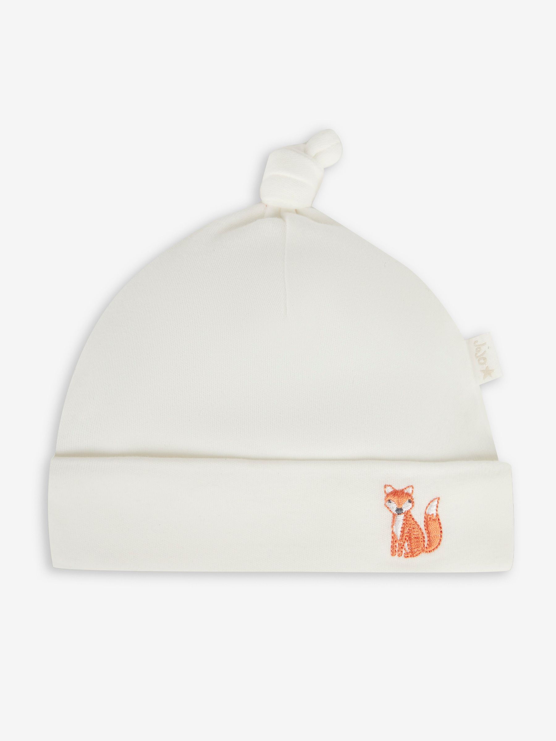 Cream Fox Embroidered Cotton Baby Hat - Image 1 of 3