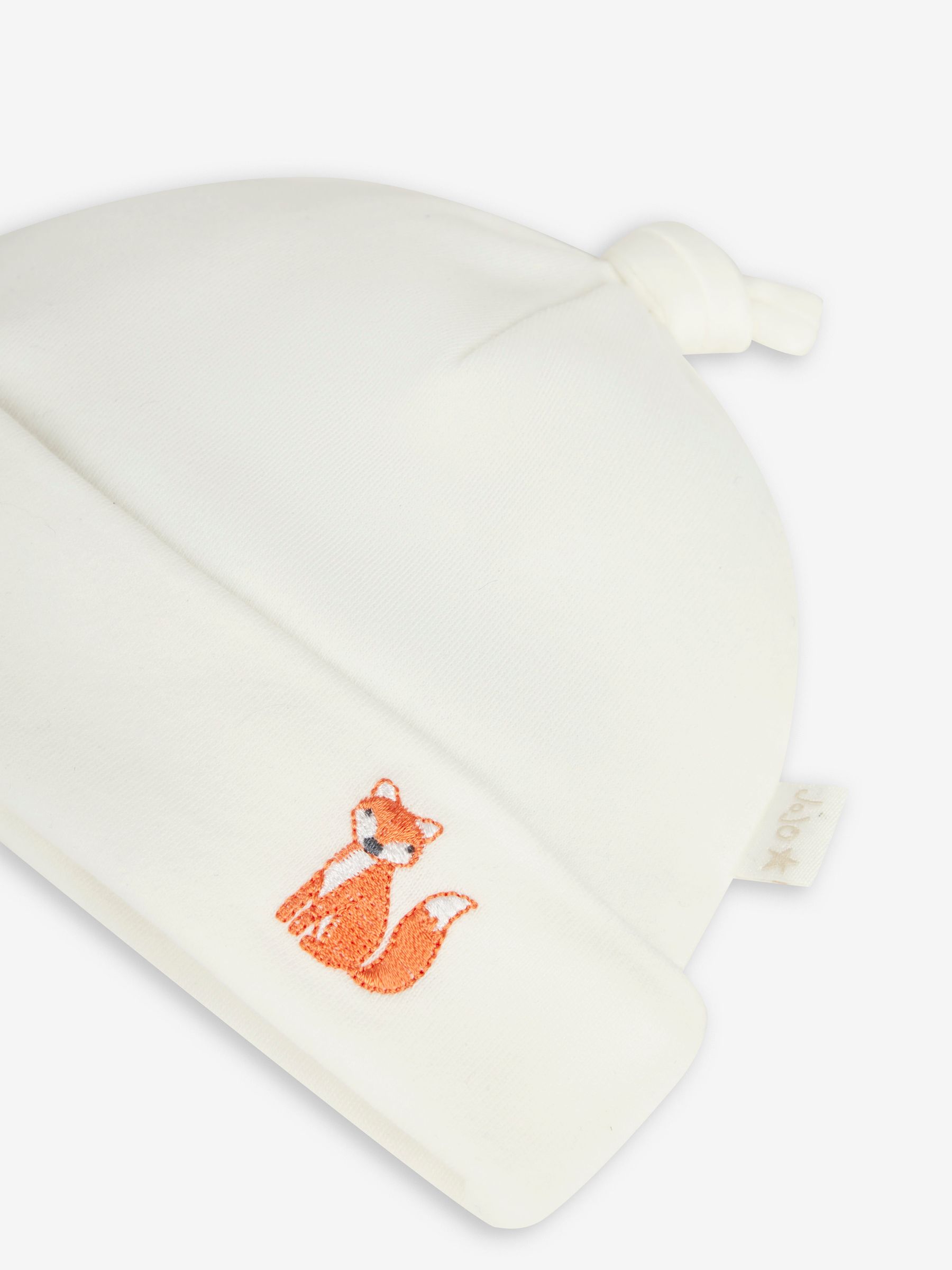Cream Fox Embroidered Cotton Baby Hat - Image 2 of 3