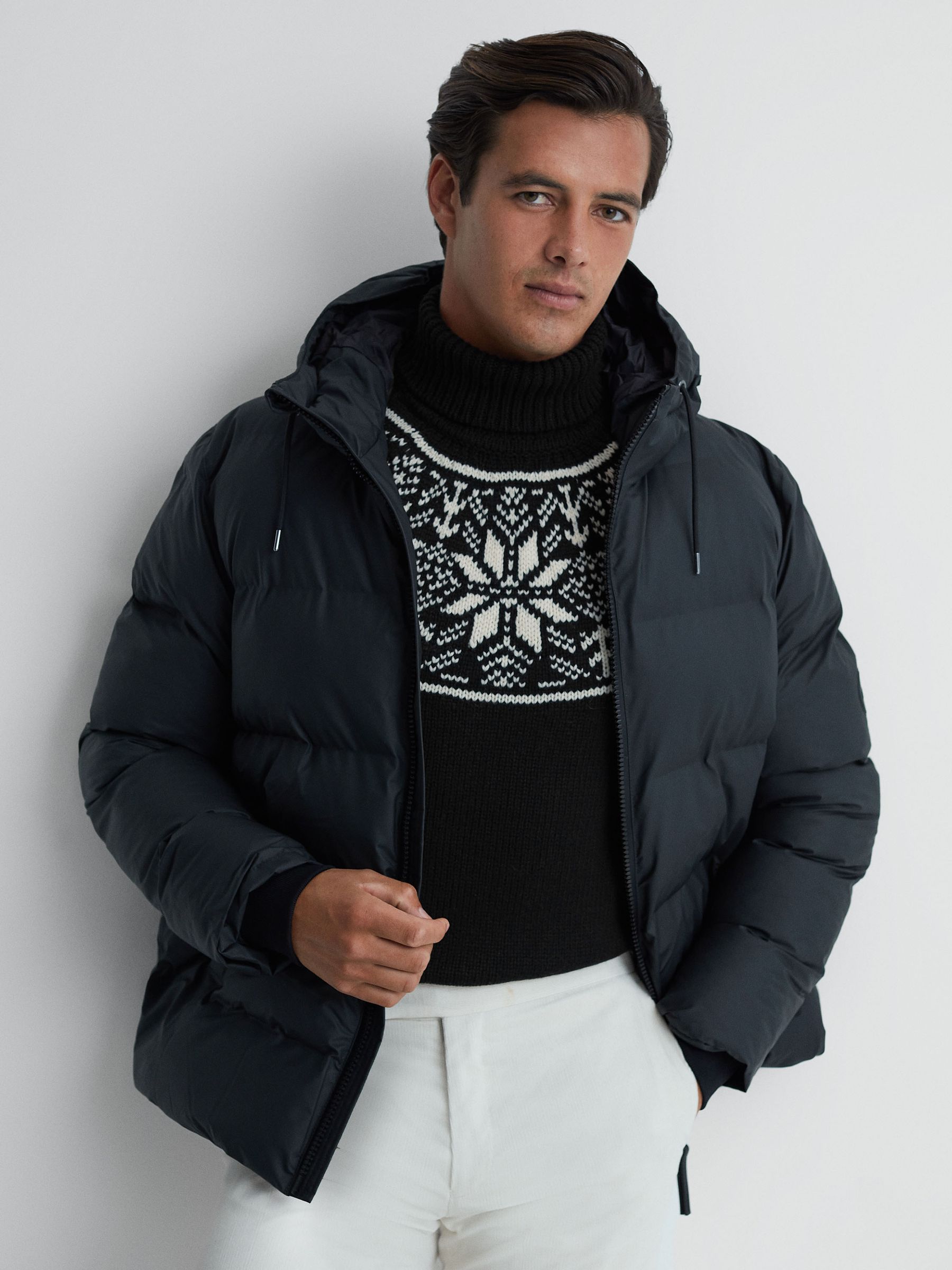 Knitted Fairisle Pattern Roll Neck Jumper in Black - Image 3 of 4