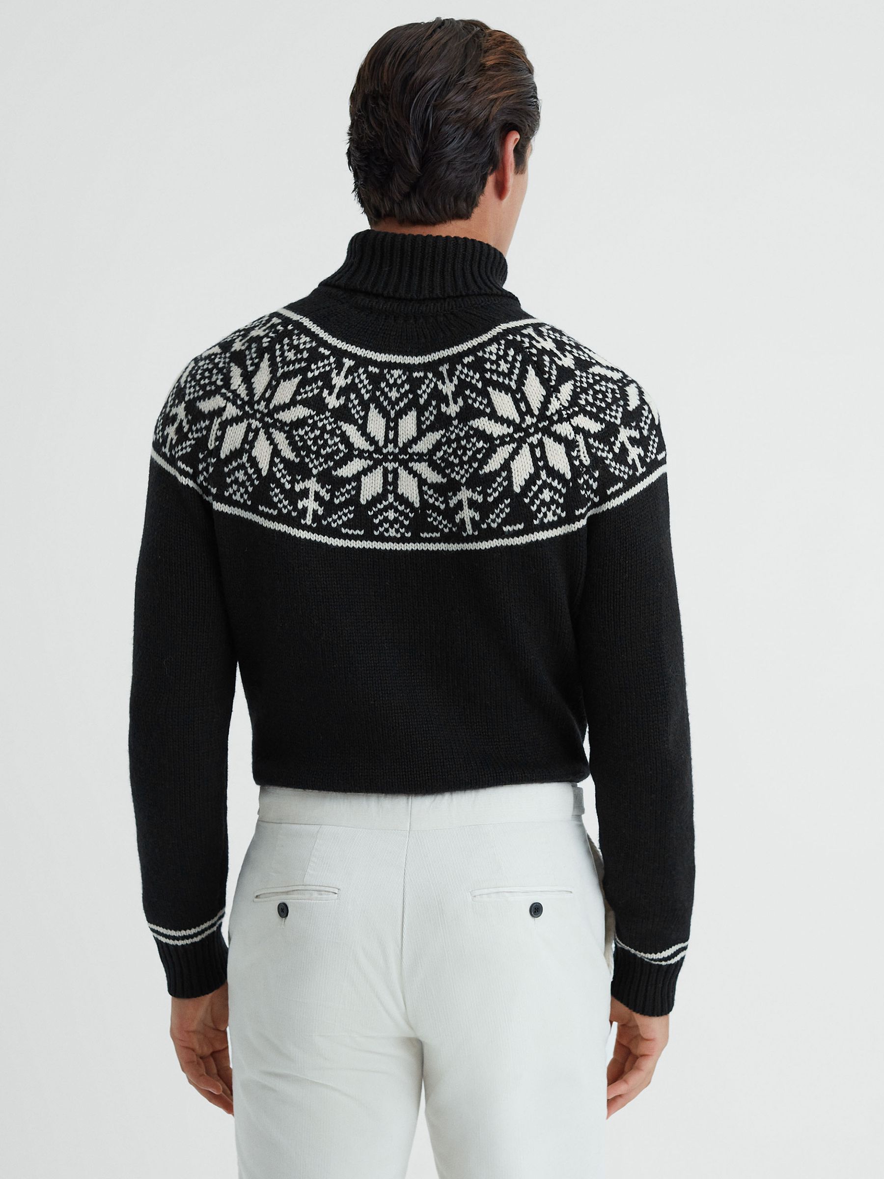 Knitted Fairisle Pattern Roll Neck Jumper in Black - Image 4 of 4