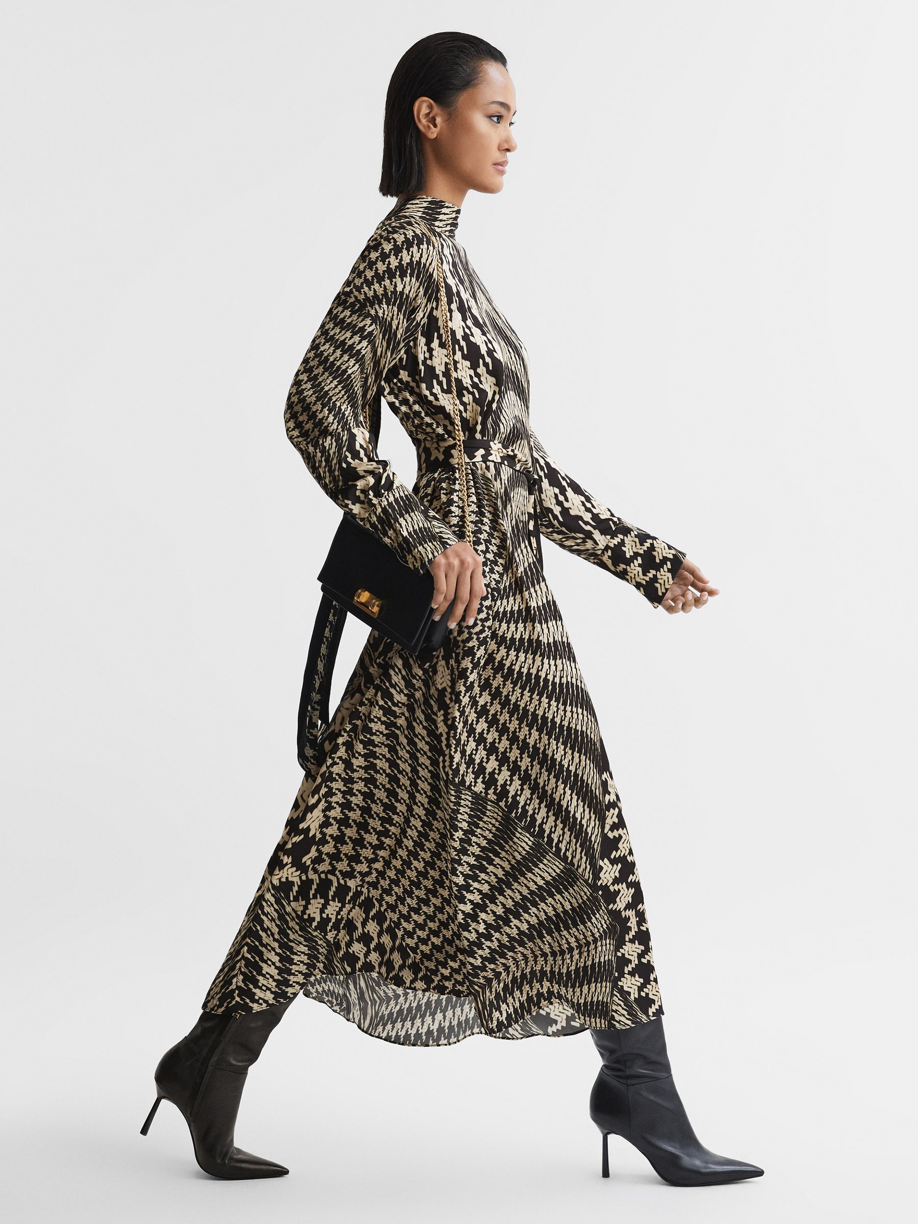 Dogtooth Midi Dress in Black/White - Image 1 of 6
