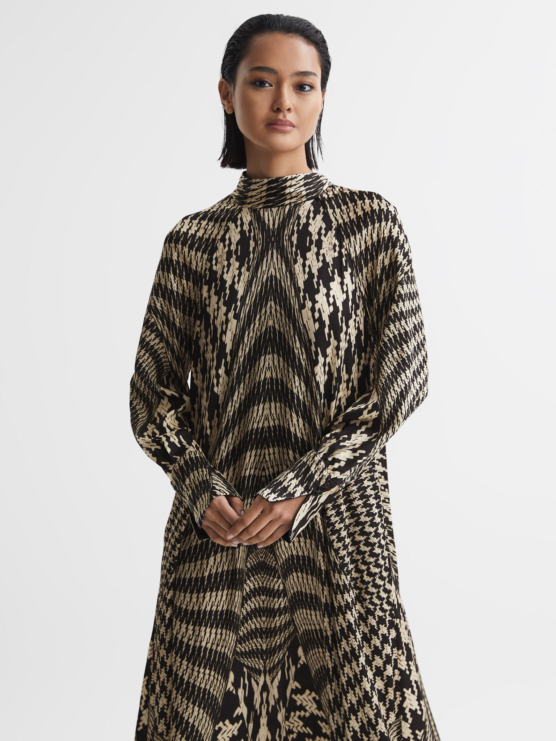 Dogtooth Midi Dress in Black/White - image 3