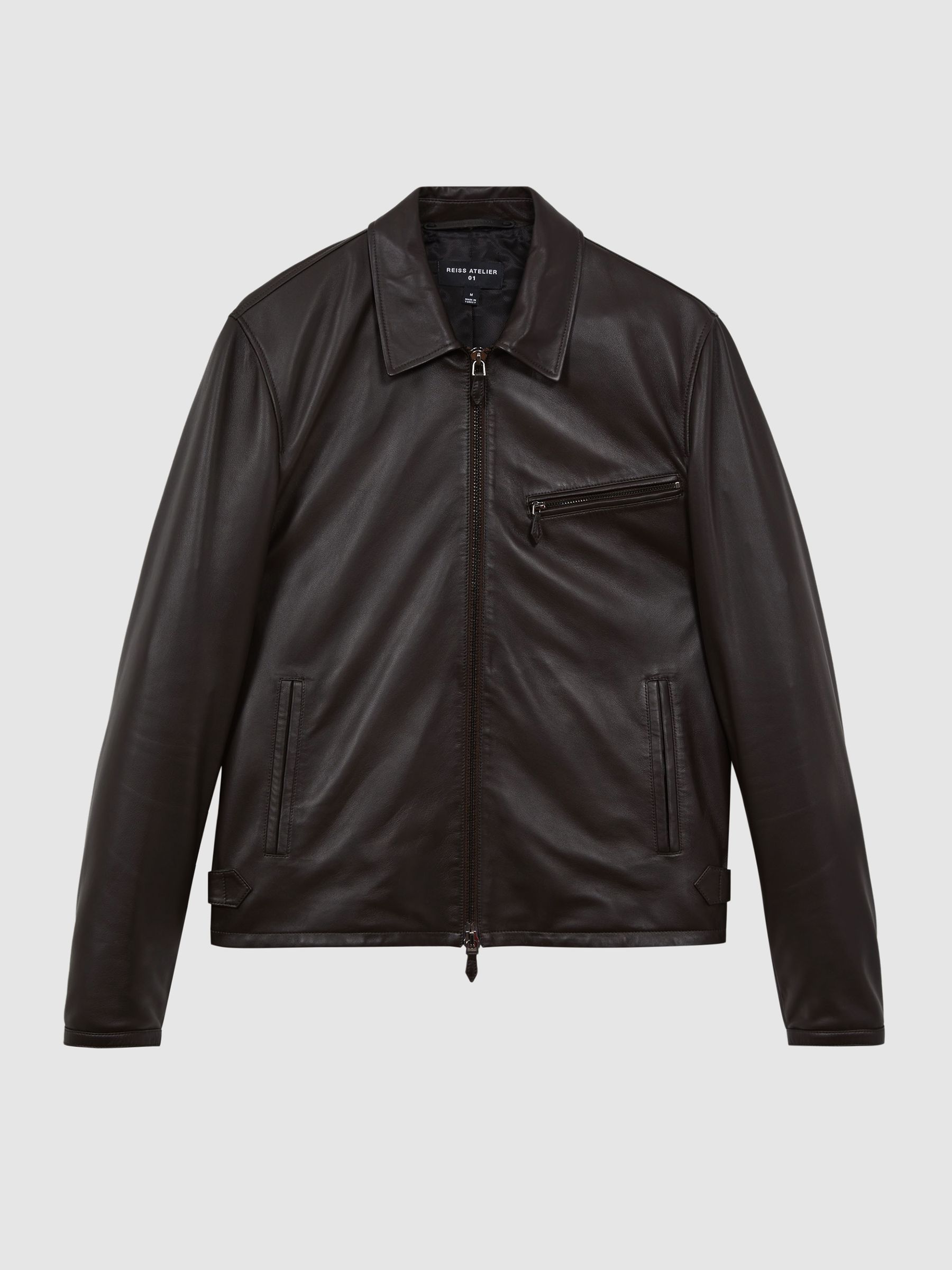Atelier Leather Zip-Through Jacket in Chocolate - Image 2 of 8