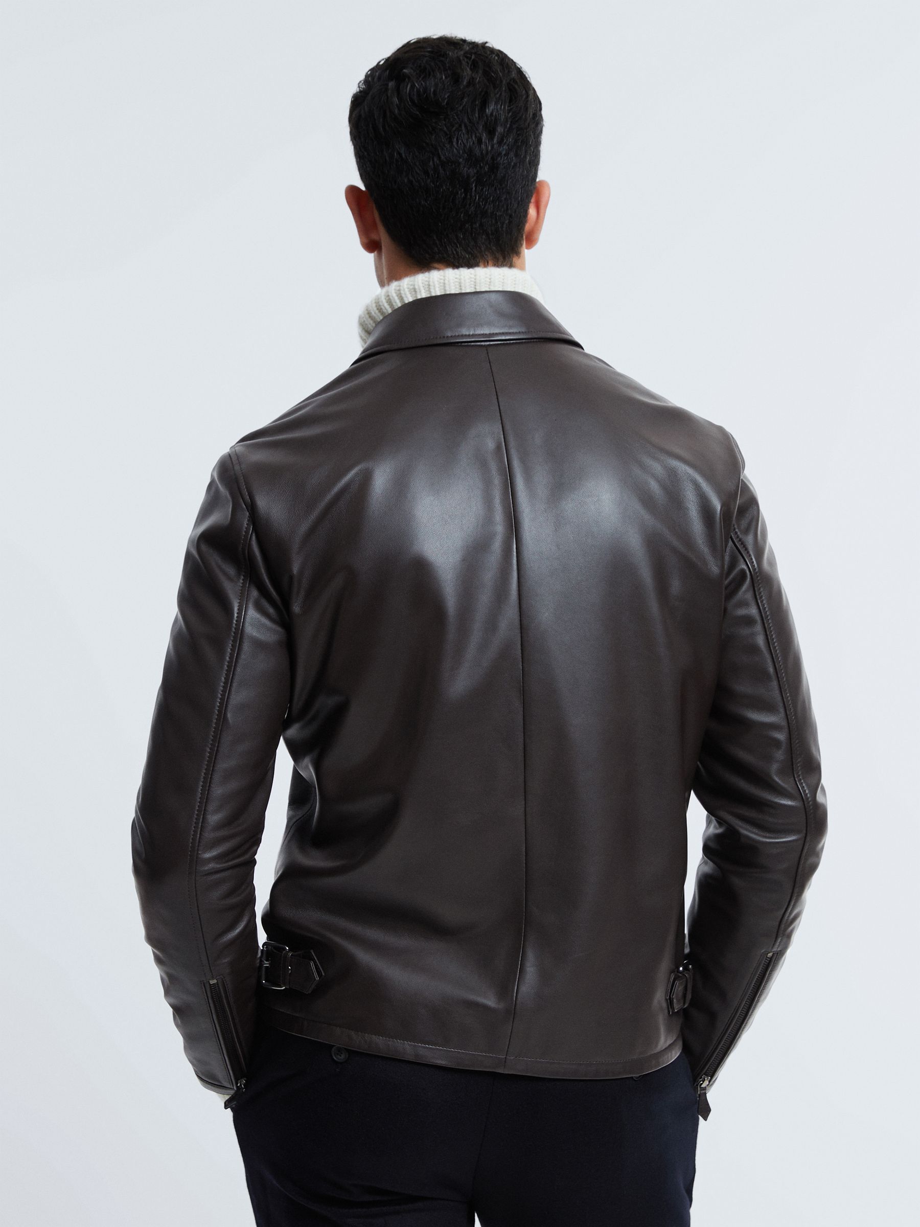 Atelier Leather Zip-Through Jacket in Chocolate - Image 5 of 8